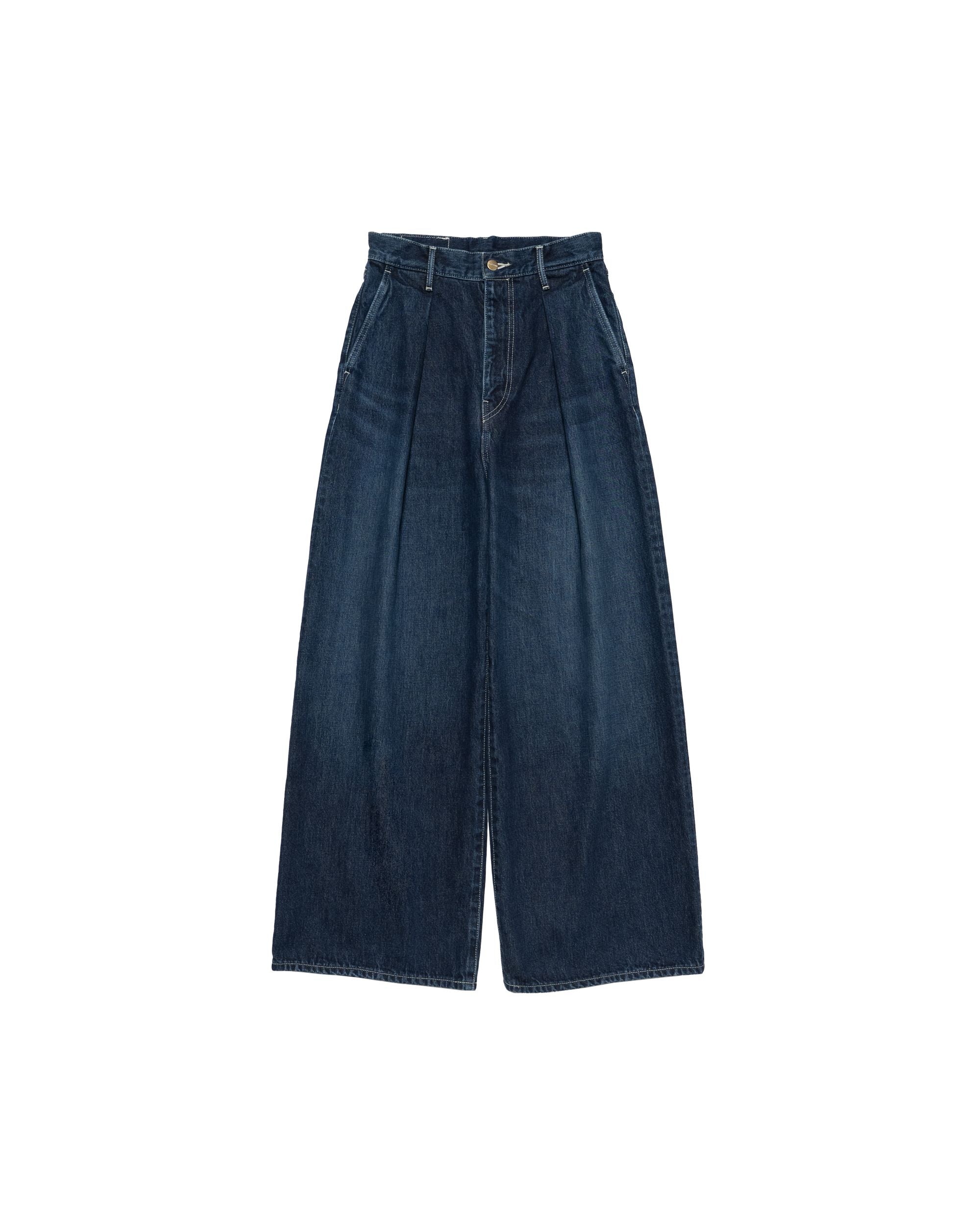 Selvage Denim Two Tuck Wide Pants-DARK FADE-