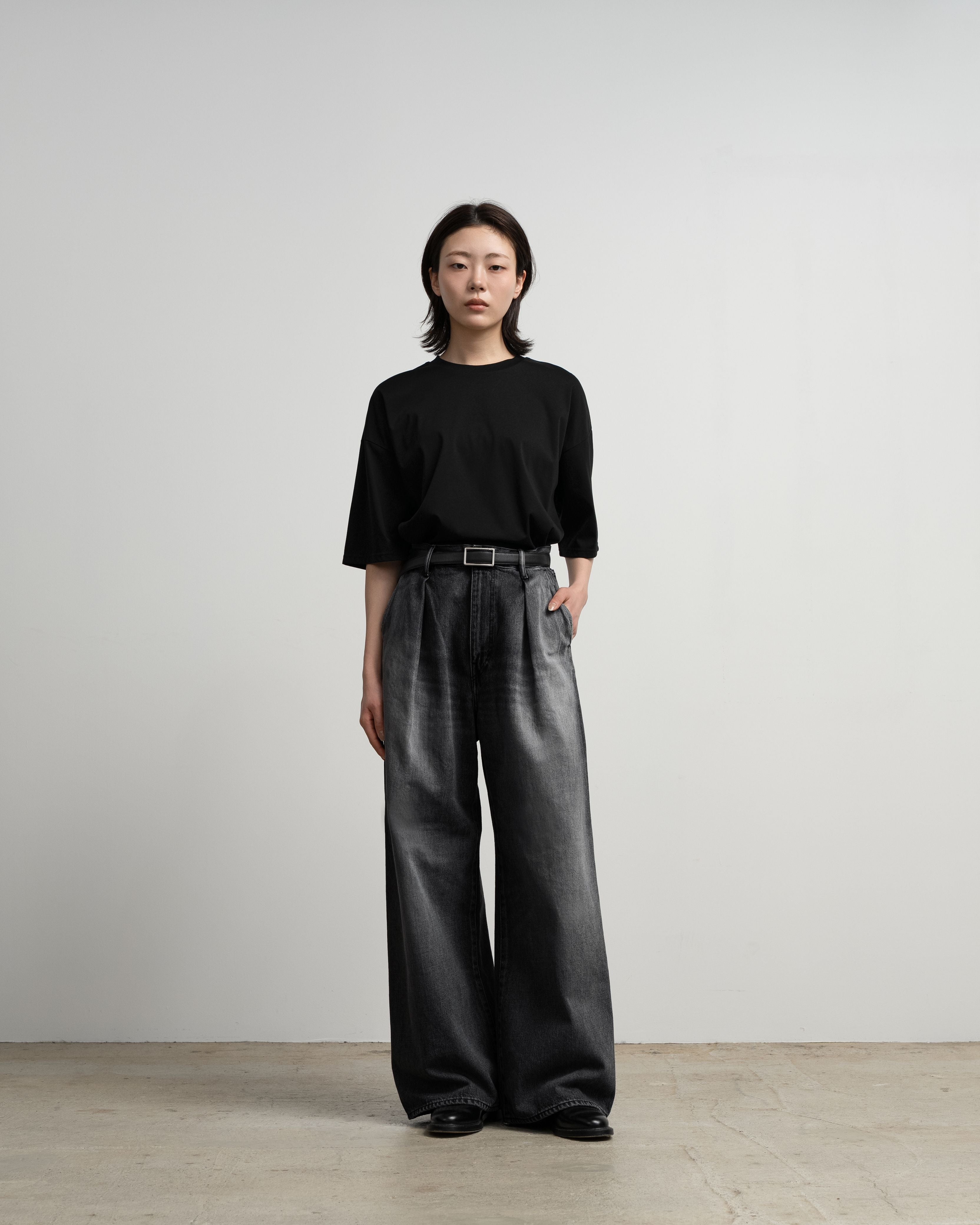 Selvage Denim Two Tuck Wide Pants-LIGHT FADE-
