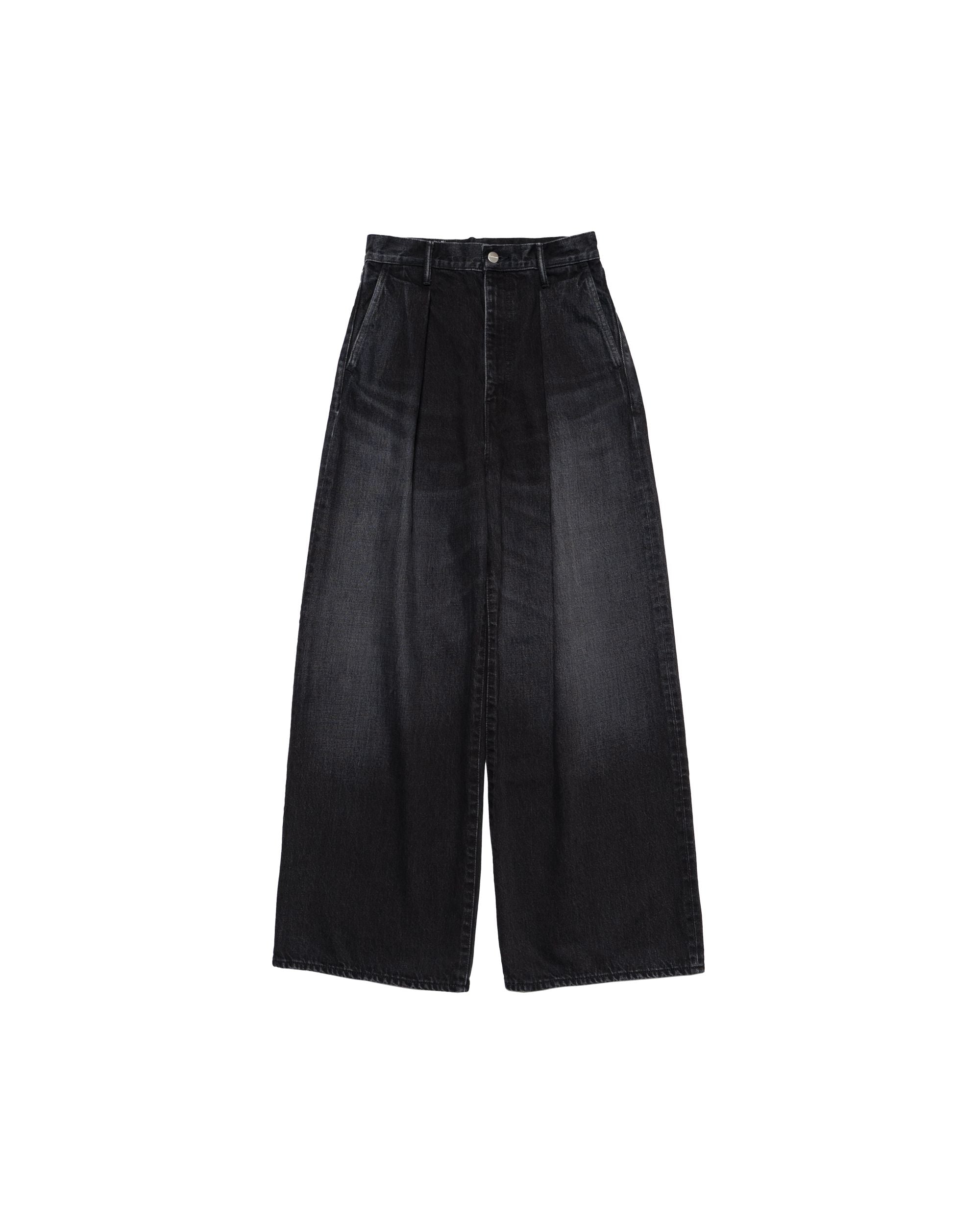 Selvage Denim Two Tuck Wide Pants-DARK FADE-