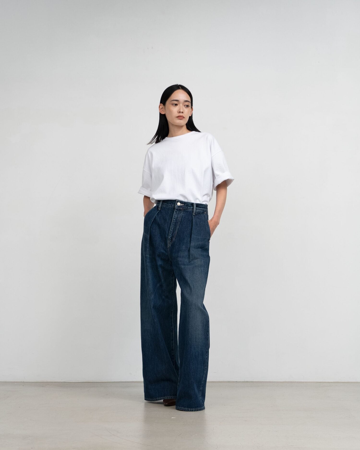 Selvage Denim Two Tuck Wide Pants(DARK FADE)