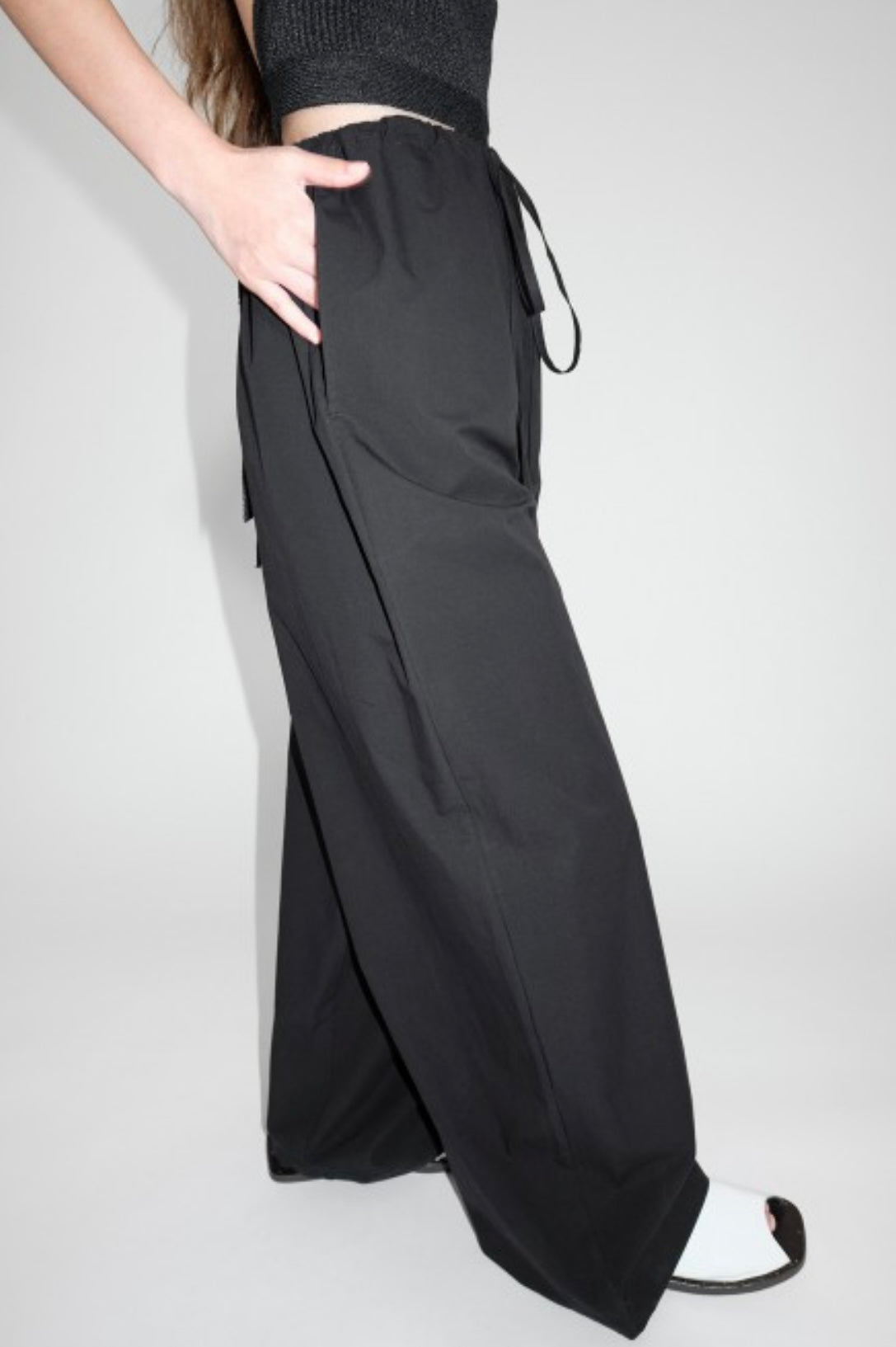 Maxi large pants with drawstrings