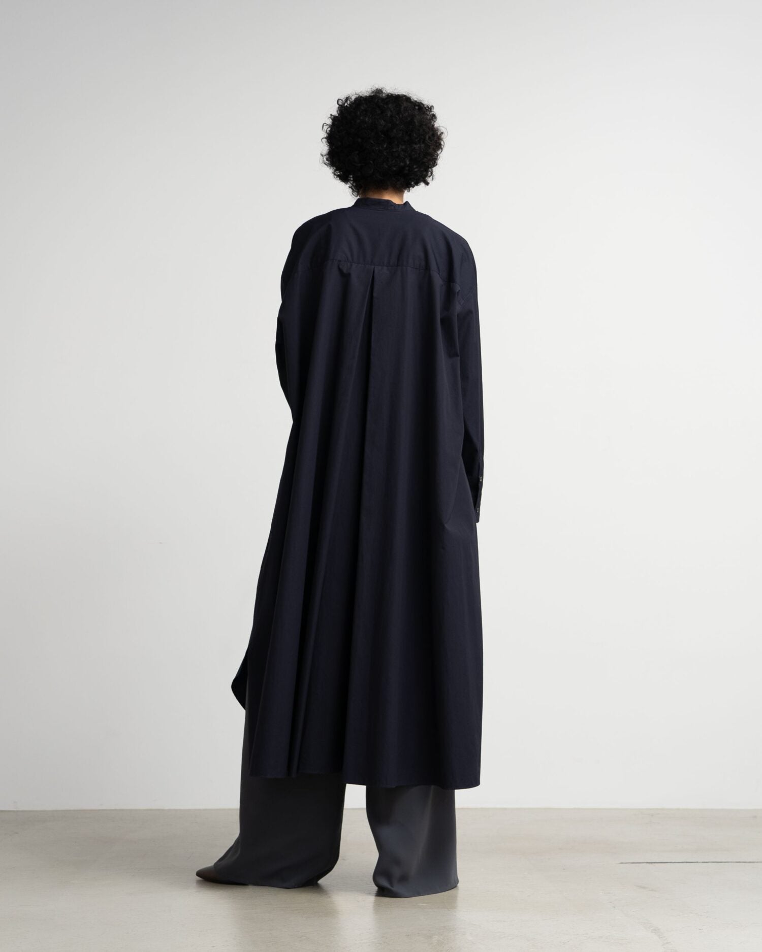 High Count Broad Oversized Band Collar Shirt Dress