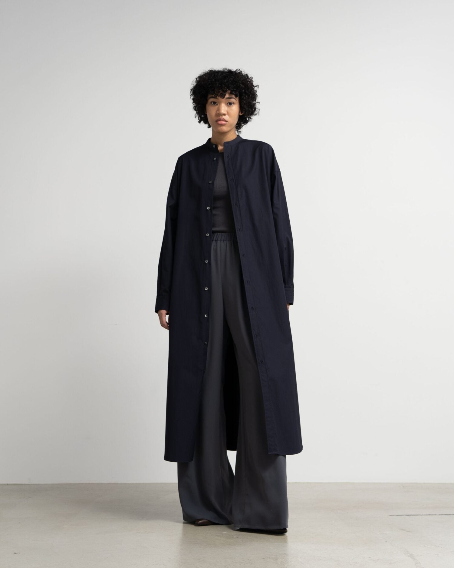 High Count Broad Oversized Band Collar Shirt Dress