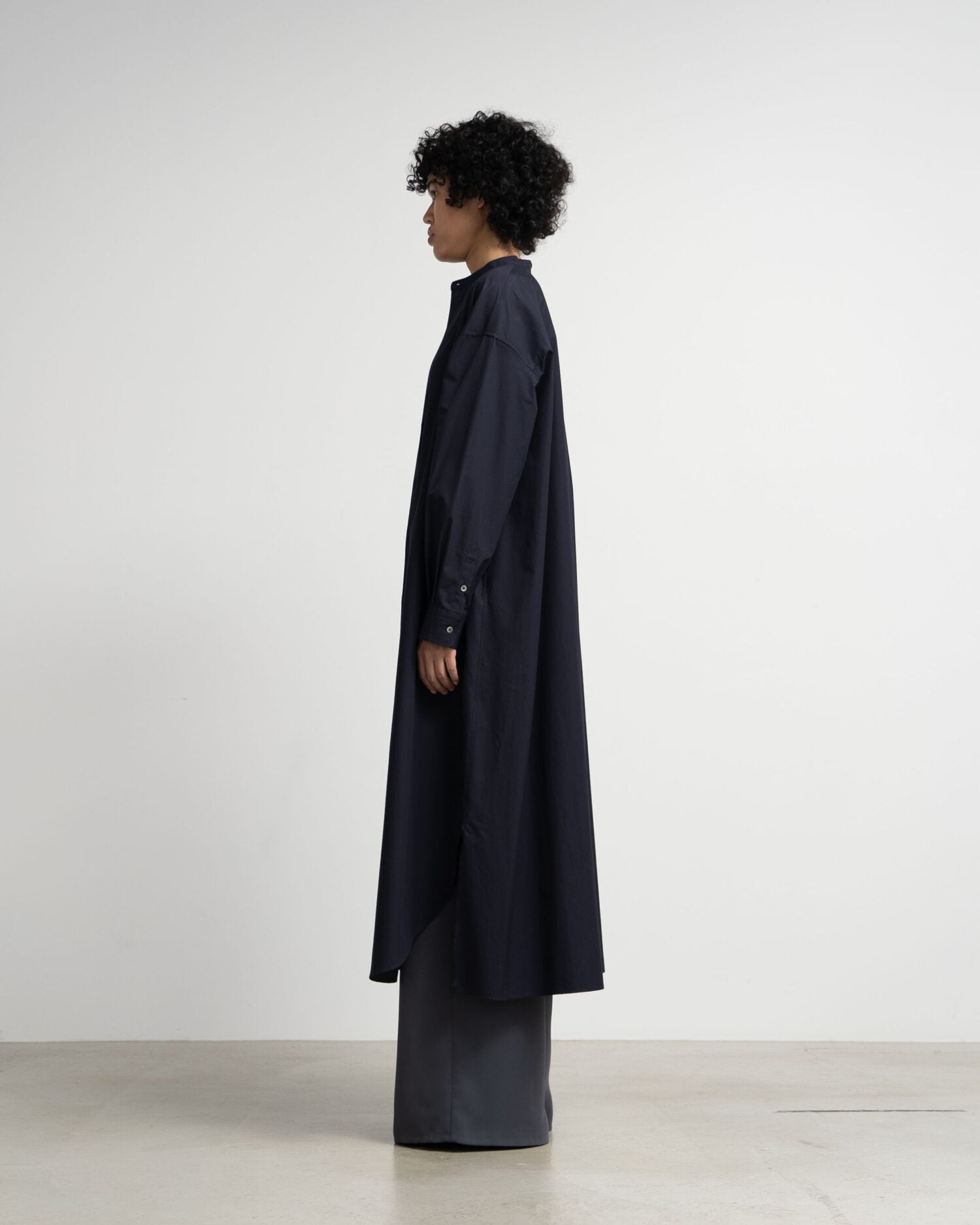 High Count Broad Oversized Band Collar Shirt Dress