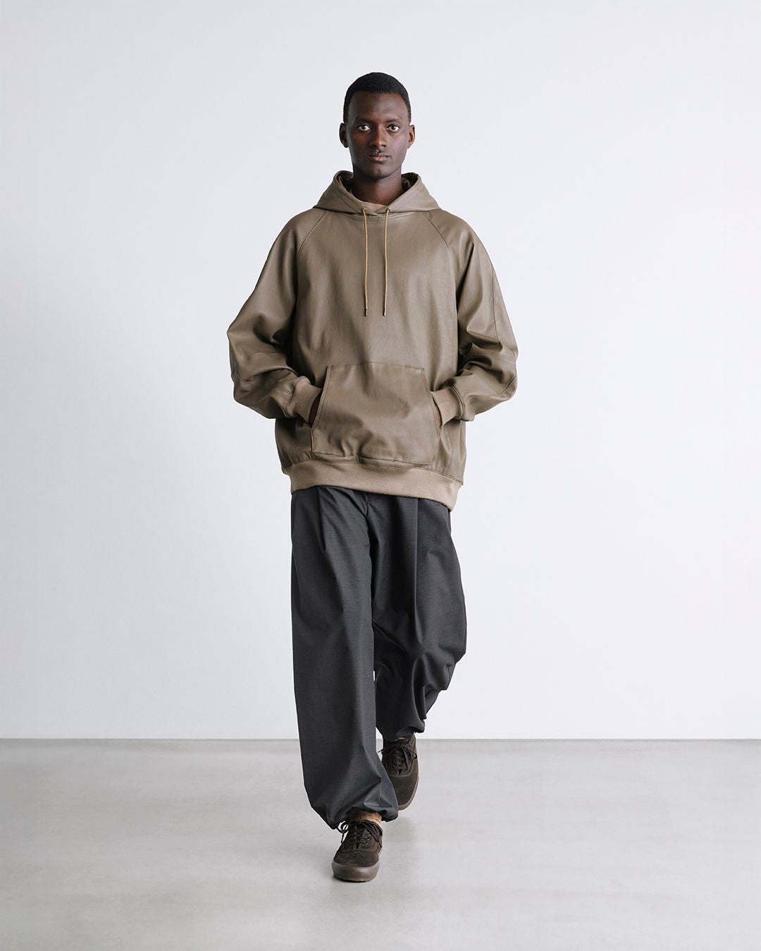 Bonded Leather Hooded Pullover