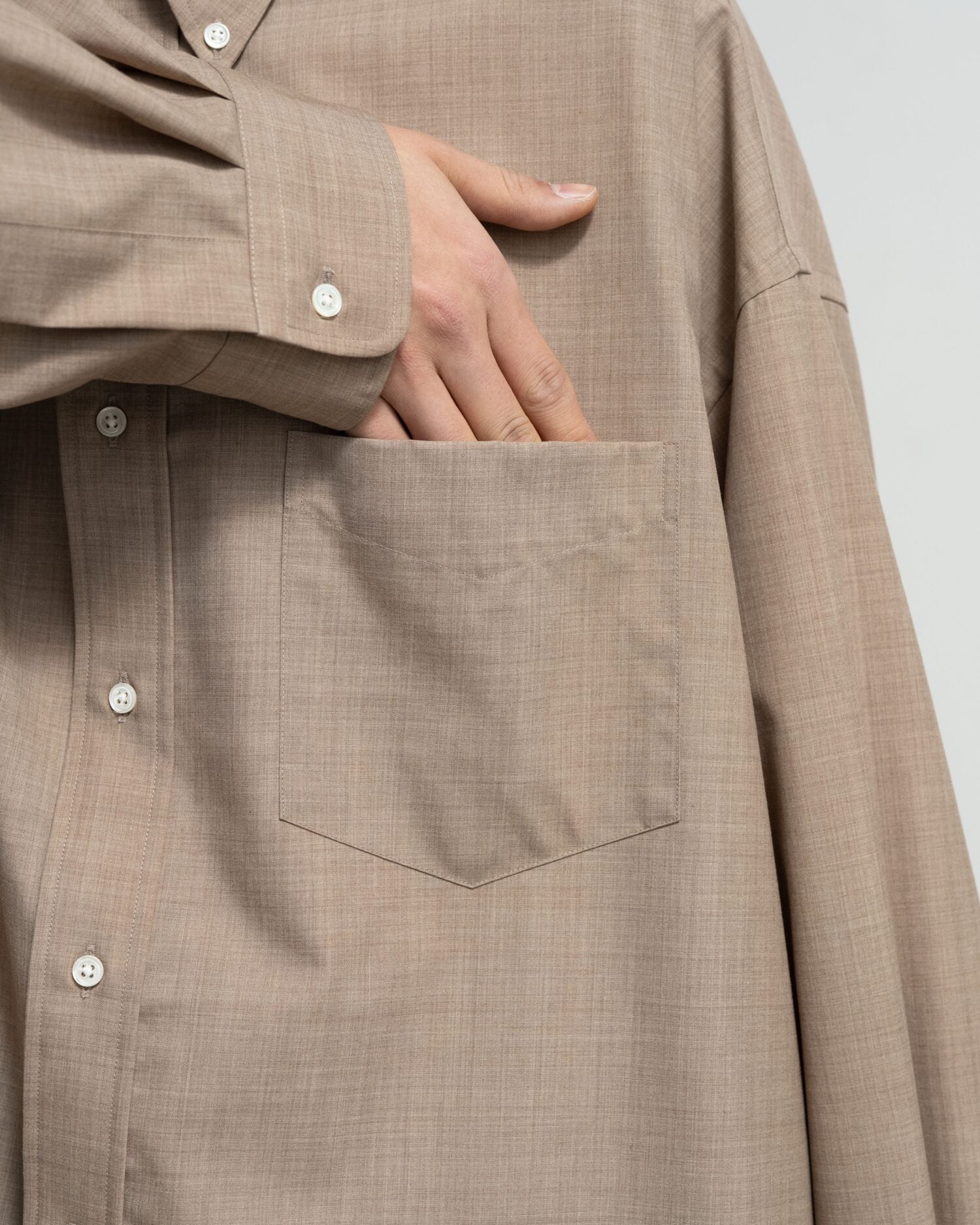 Fine Wool Heather Oversized L/S B.D. Shirt