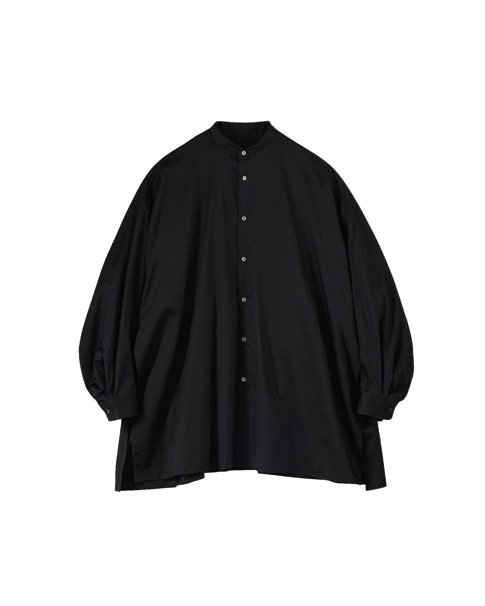 Silicon Poplin Deep Slit Band Collar Shirt