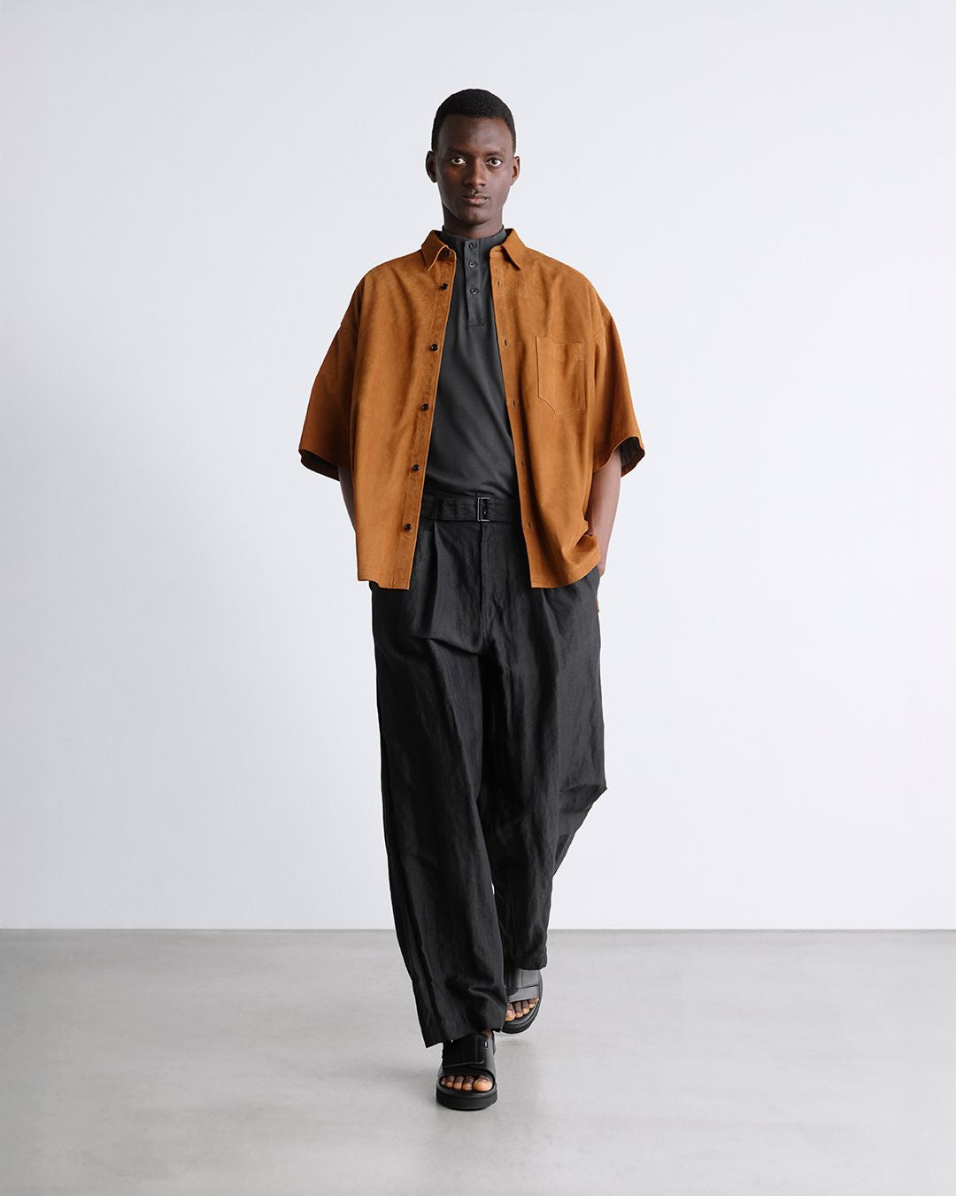 Linen Cupro Back Satin Belted Pants