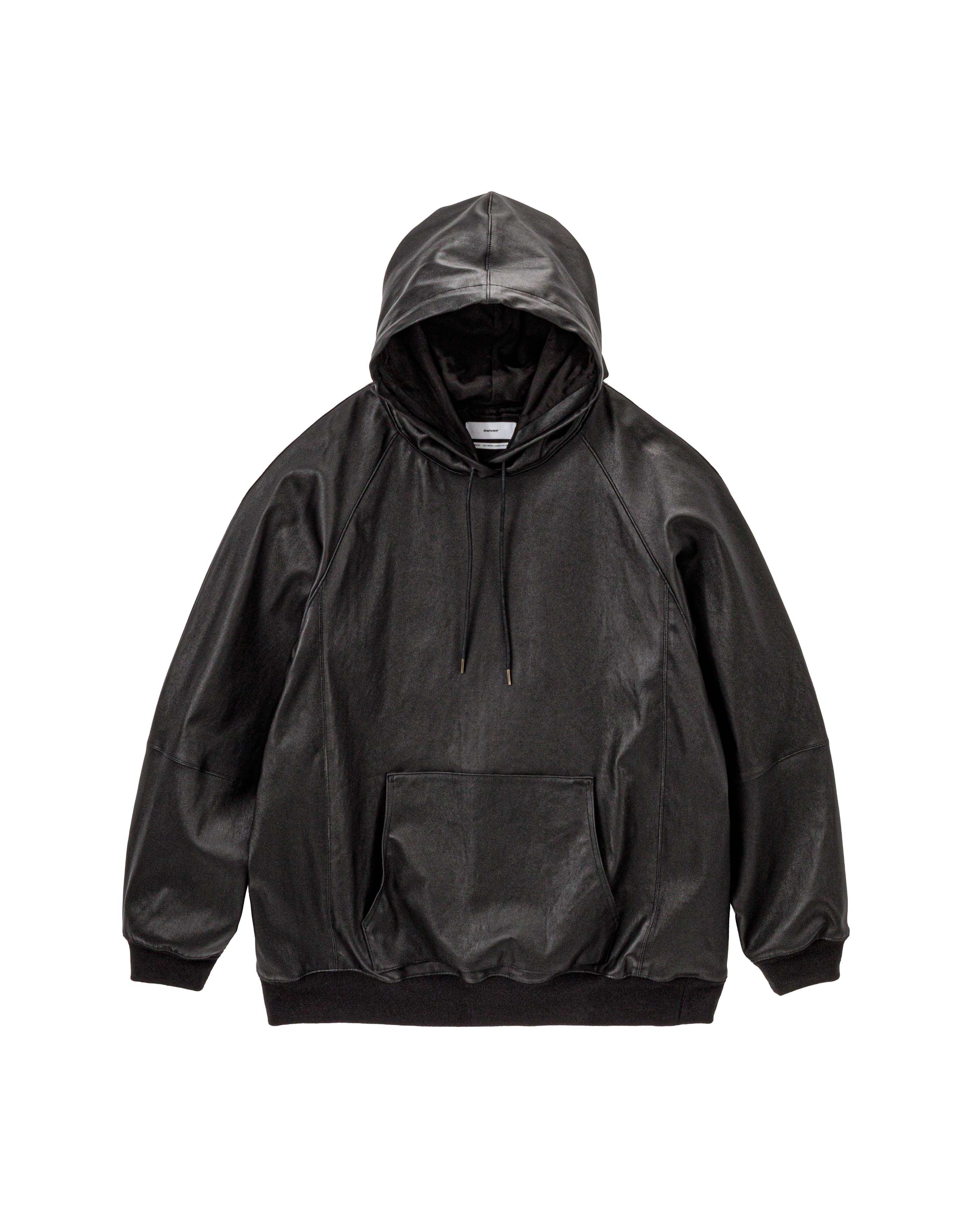 Bonded Leather Hooded Pullover