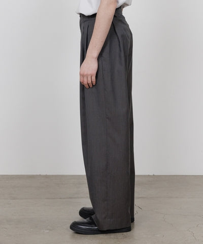 2/60 WOOL TROPICAL MELANGE DOUBLE PLEATED MILITARY TROUSERS
