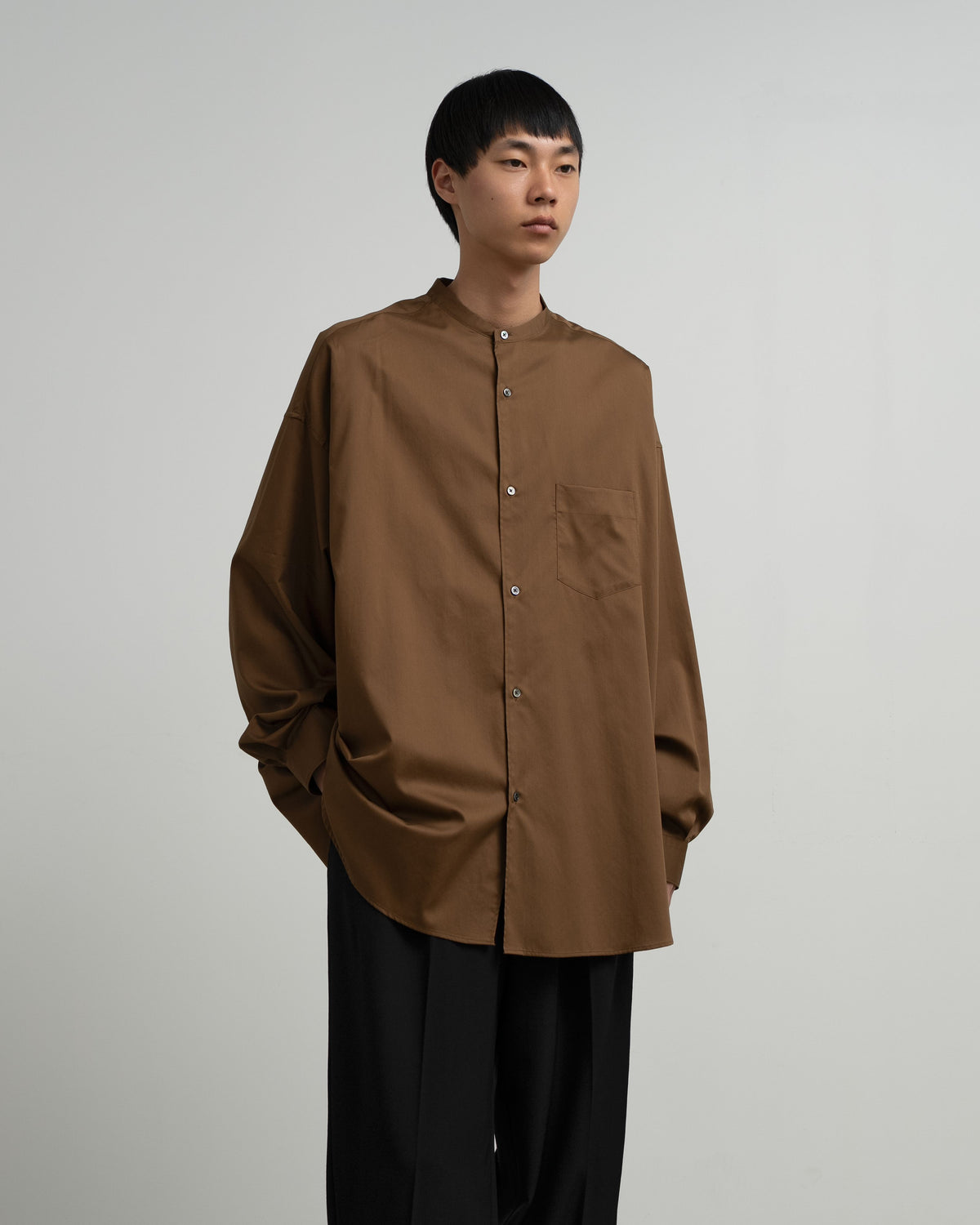 Silicon Poplin Oversized Band Collar Shirt