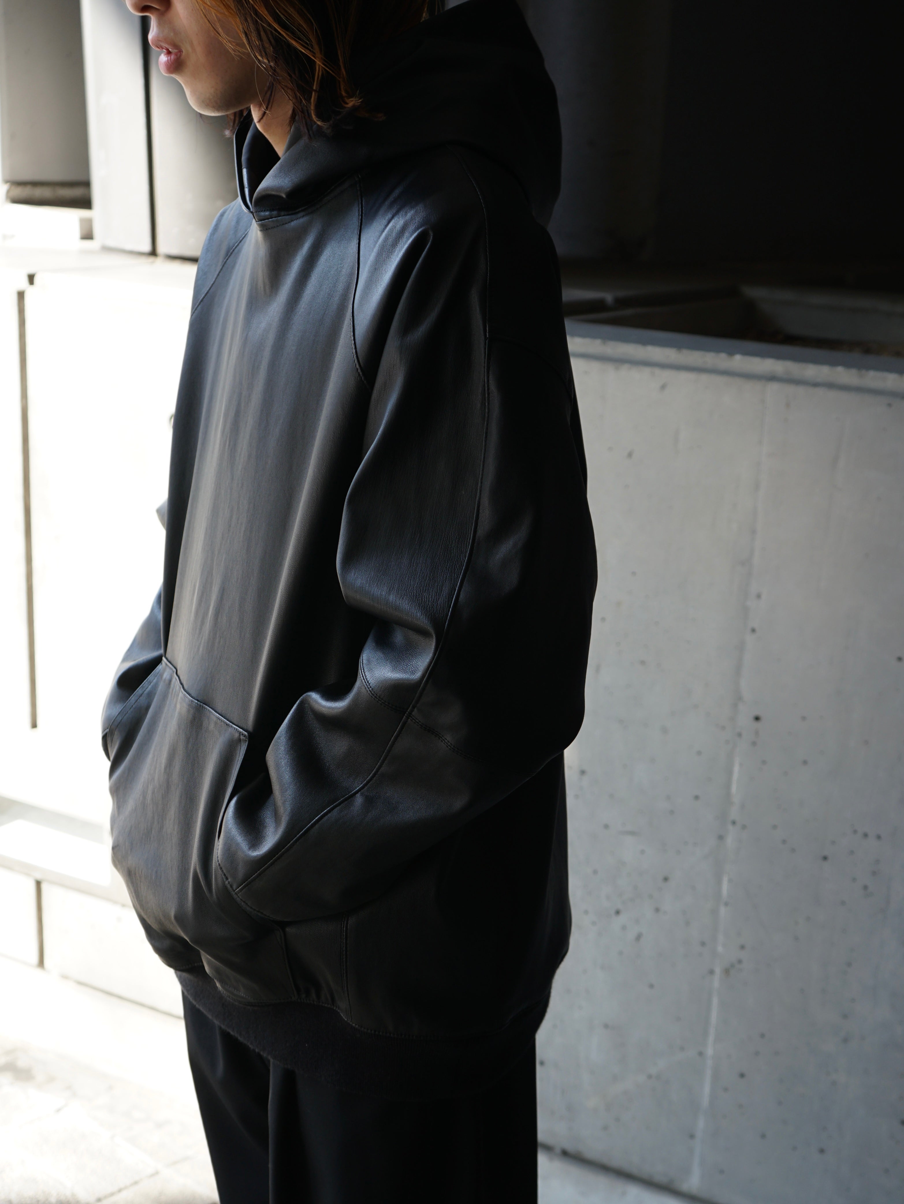 Bonded Leather Hooded Pullover