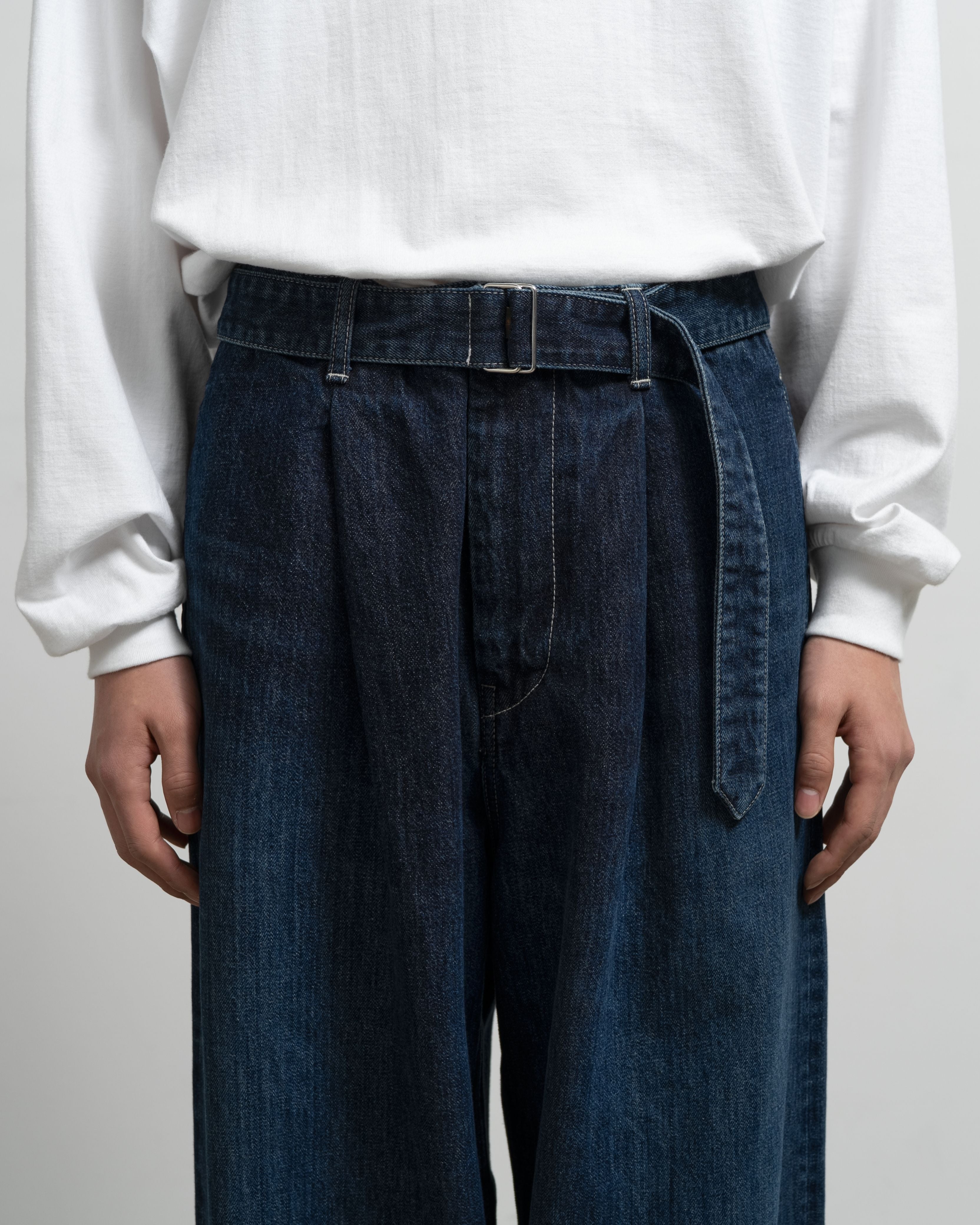 Selvage Denim Belted Pants -DARK FADE-