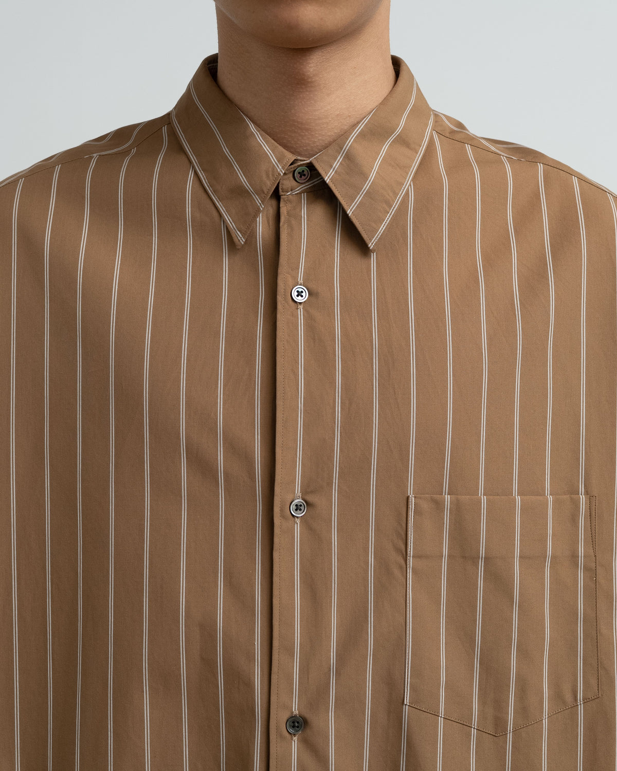 SIDOGRAS Brown Stripe L/S Oversized Regular Collar Shirt