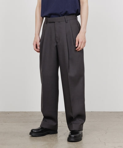 HEAVY ORGANIC WOOL TROPICAL DOUBLE PLEATED CLASSIC WIDE TROUSERS