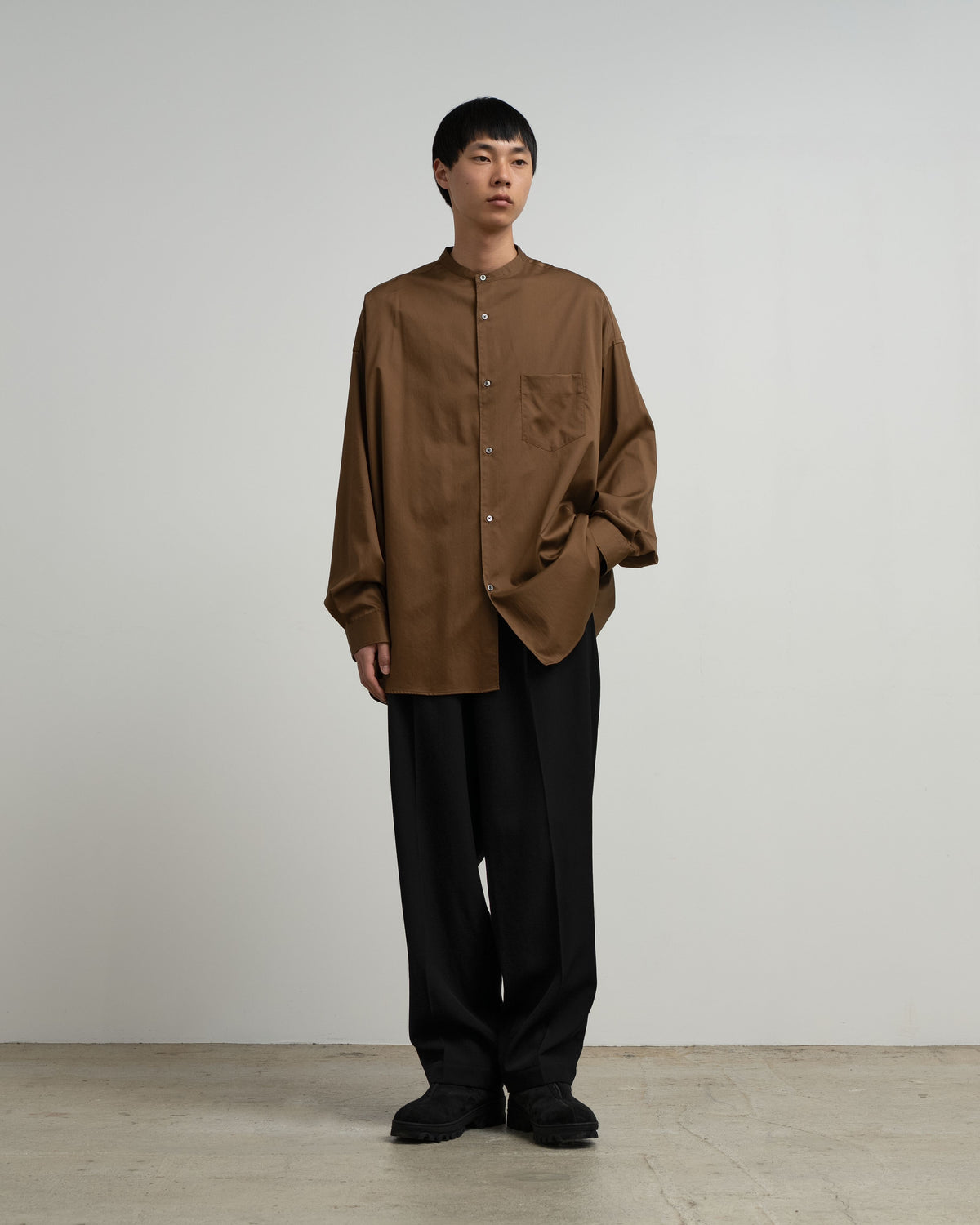 Silicon Poplin Oversized Band Collar Shirt