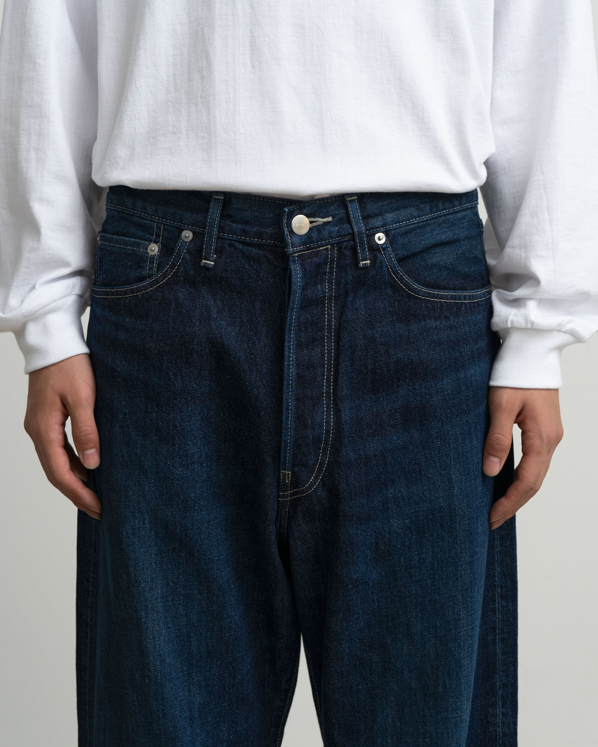 Selvage Denim Five Pocket Wide Straight Pants -DARK FADE-