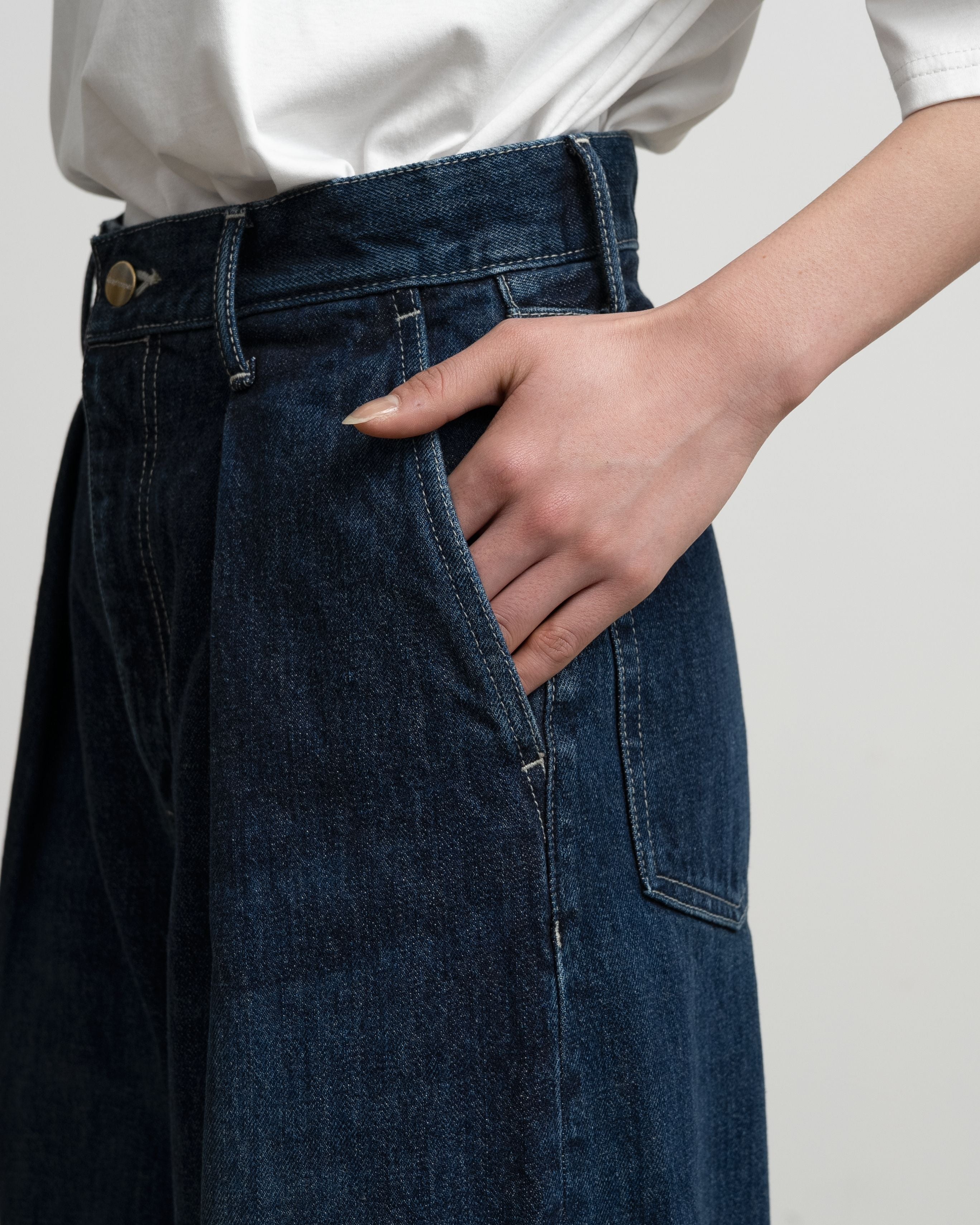 Selvage Denim Two Tuck Wide Pants-DARK FADE-