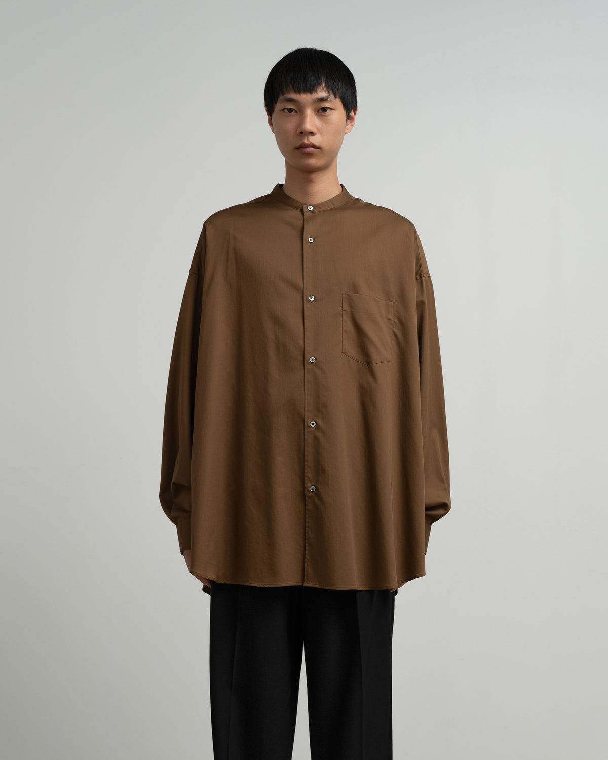 Silicon Poplin Oversized Band Collar Shirt