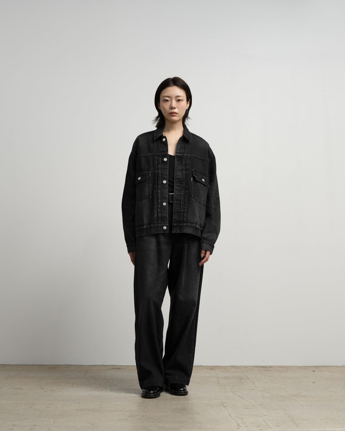 Selvage Denim Belted Pants -DARK FADE-