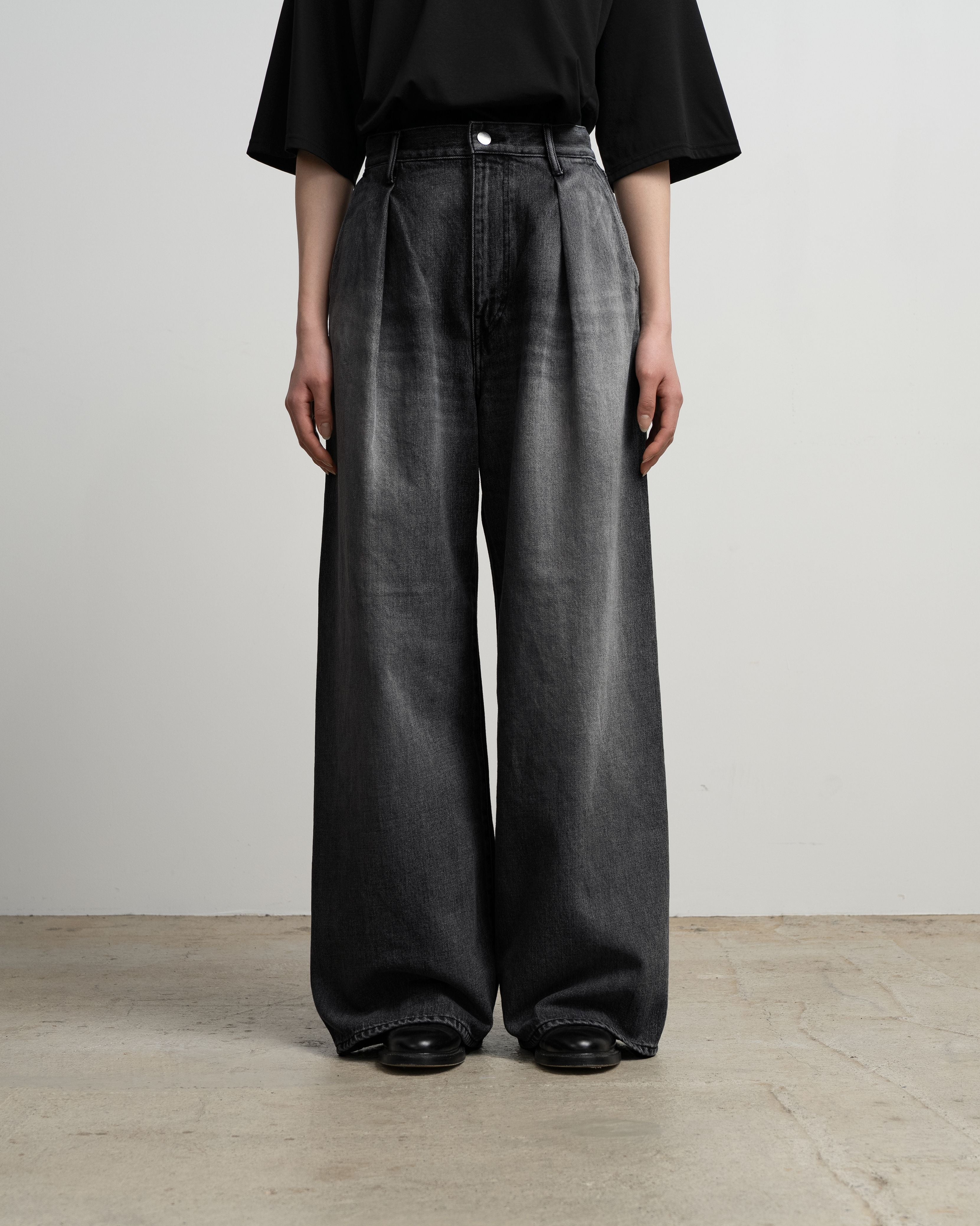 Selvage Denim Two Tuck Wide Pants-LIGHT FADE-