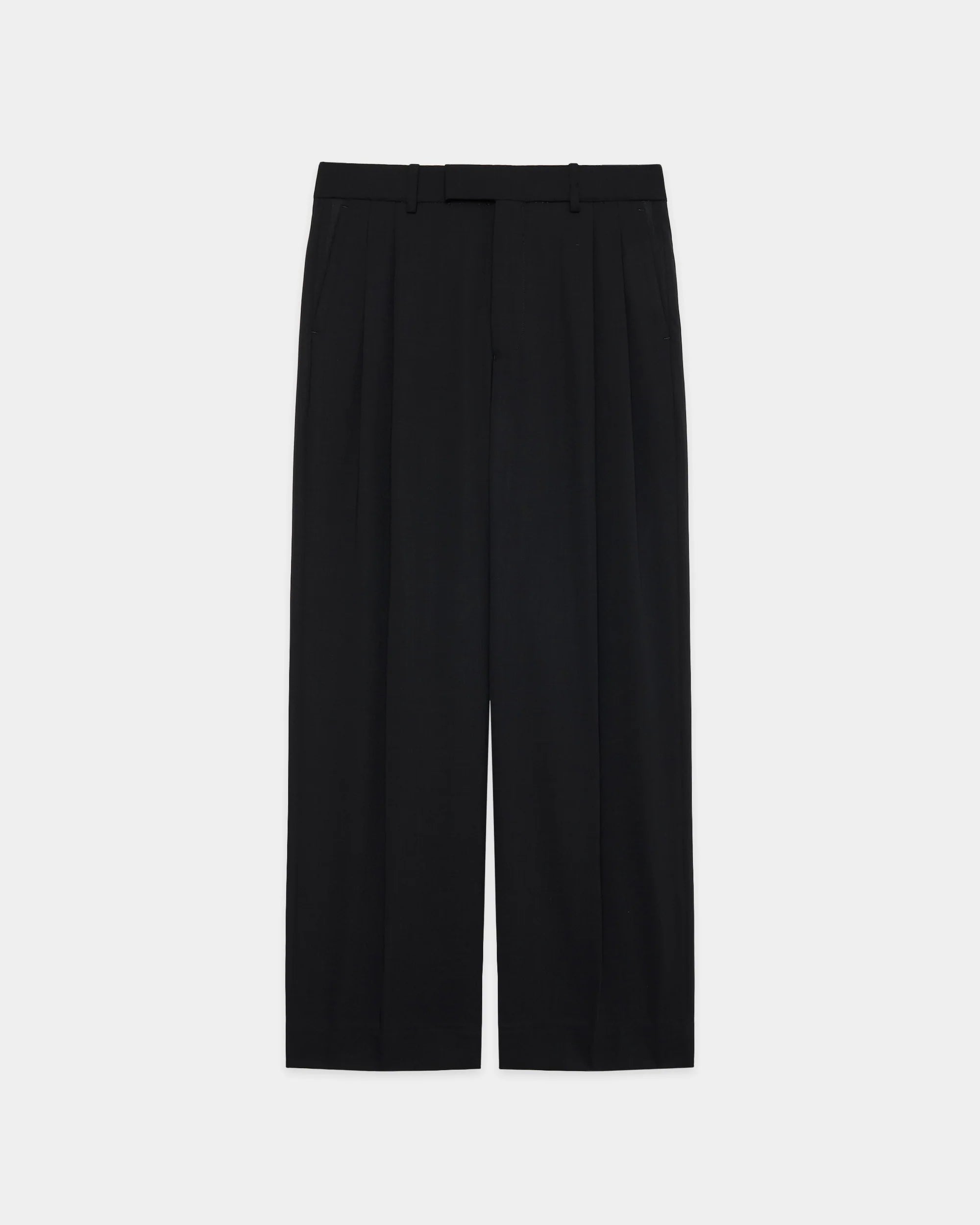 ORGANIC WOOL LIGHT SERGE DOUBLE PLEATED TROUSERS