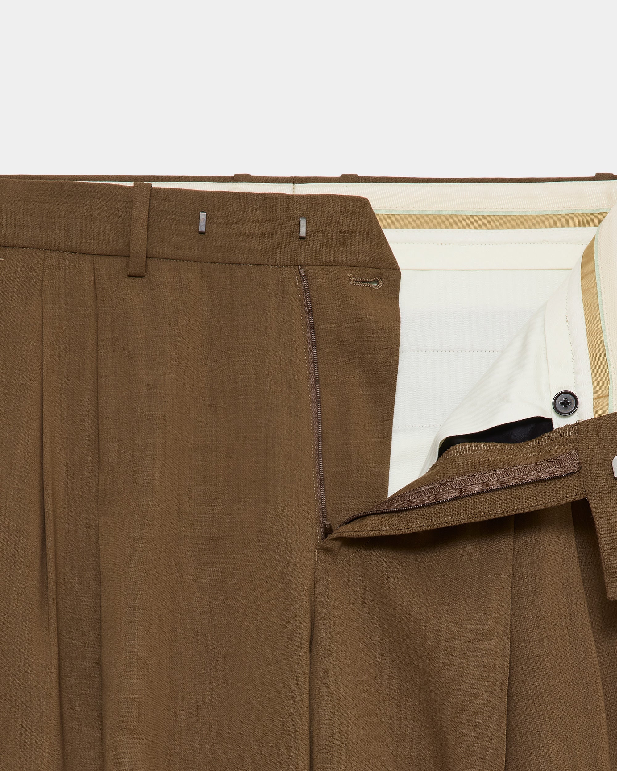 ORGANIC WOOL LIGHT SERGE DOUBLE PLEATED TROUSERS