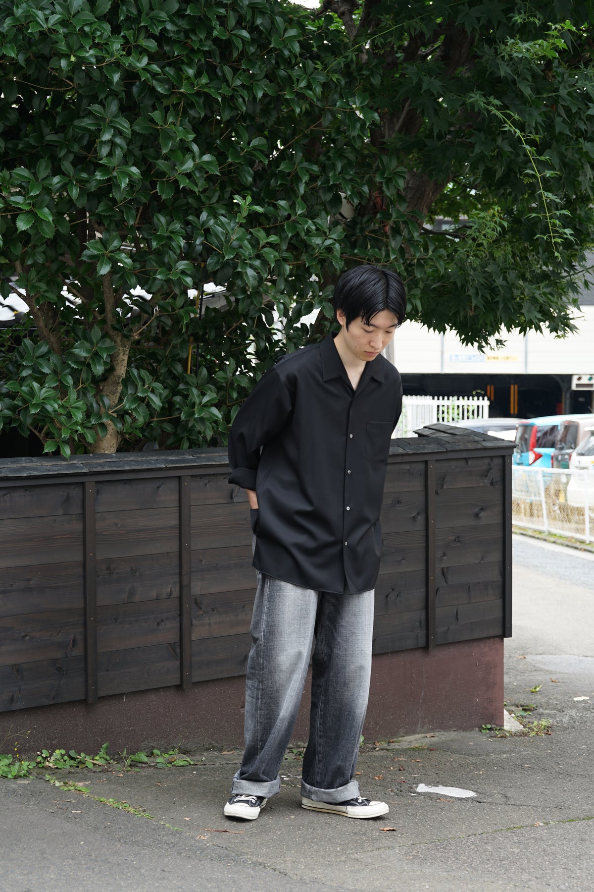 ORGANIC WOOL 2/80 GABARDINE ITALIAN OPEN COLLAR SHIRT