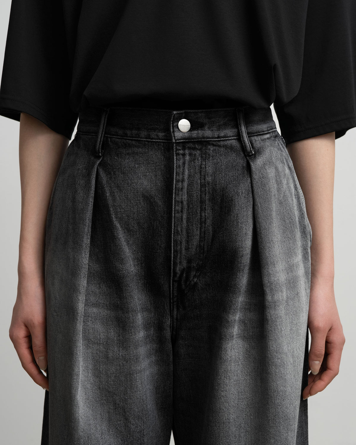 Selvage Denim Two Tuck Wide Pants-LIGHT FADE-