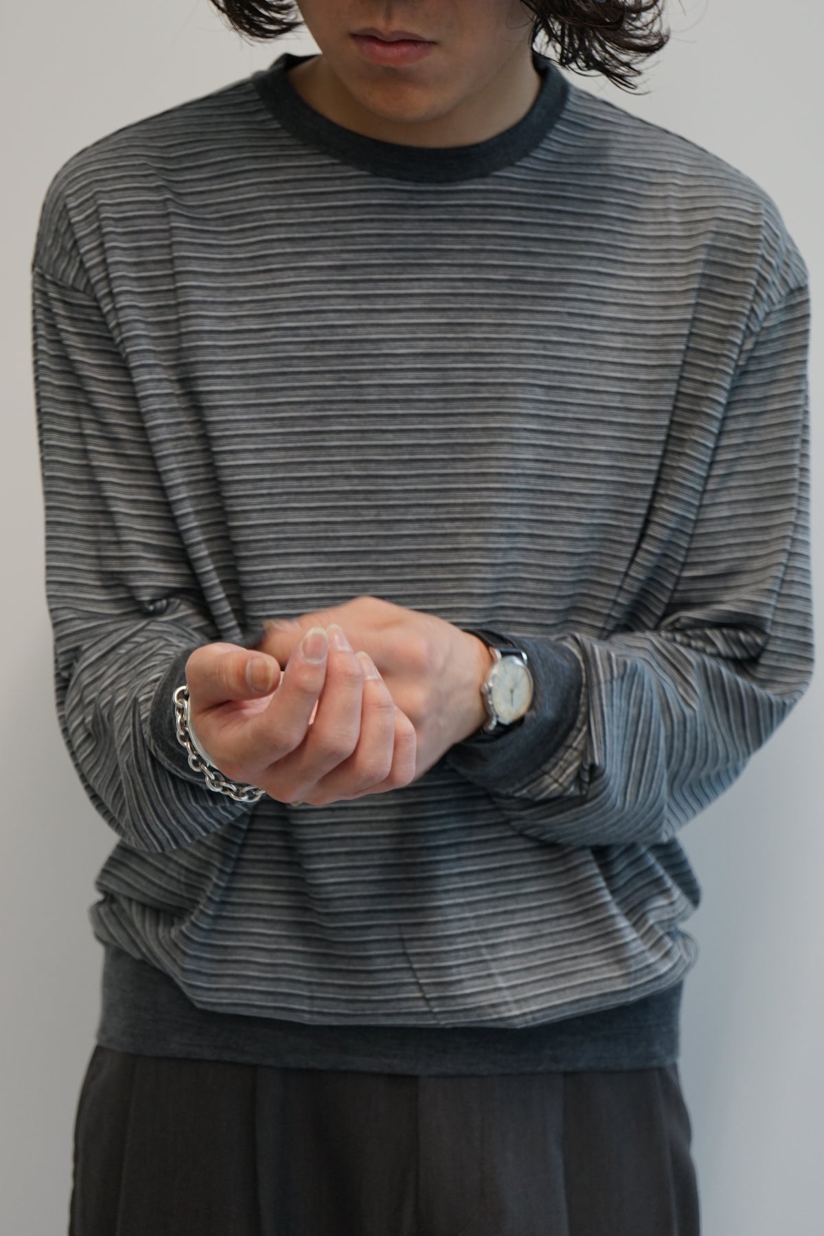 SUPER 120s WASHABLE WOOL JERSEY CREW NECK L/S TEE