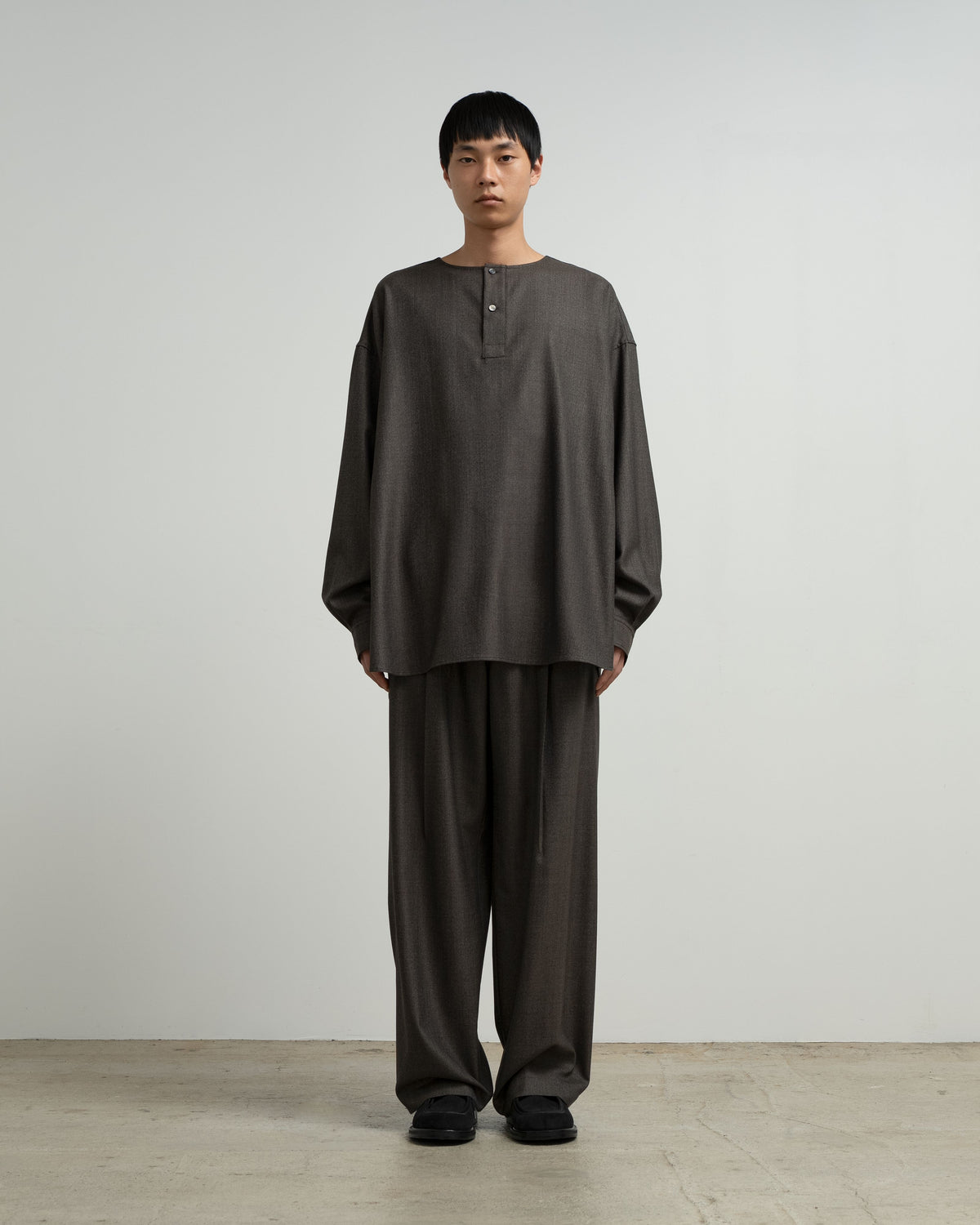 Melange Matt Worsted Collarless Shirt