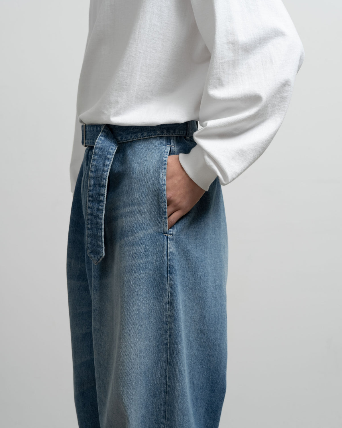Selvage Denim Belted Pants -LIGHT FADE-