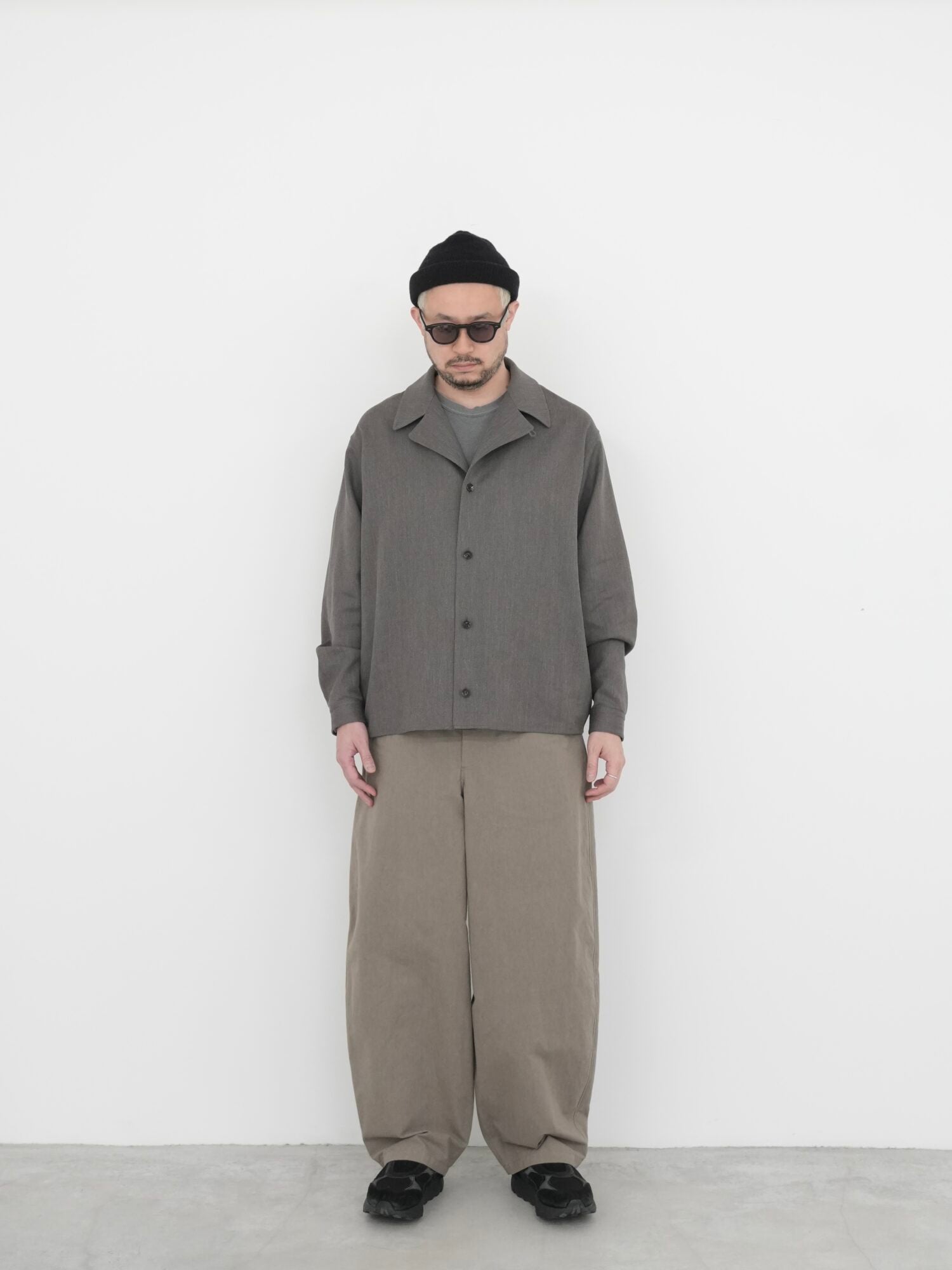 OPEN COLLAR EASY JACKET / WOOL RAMIE BACK SATIN