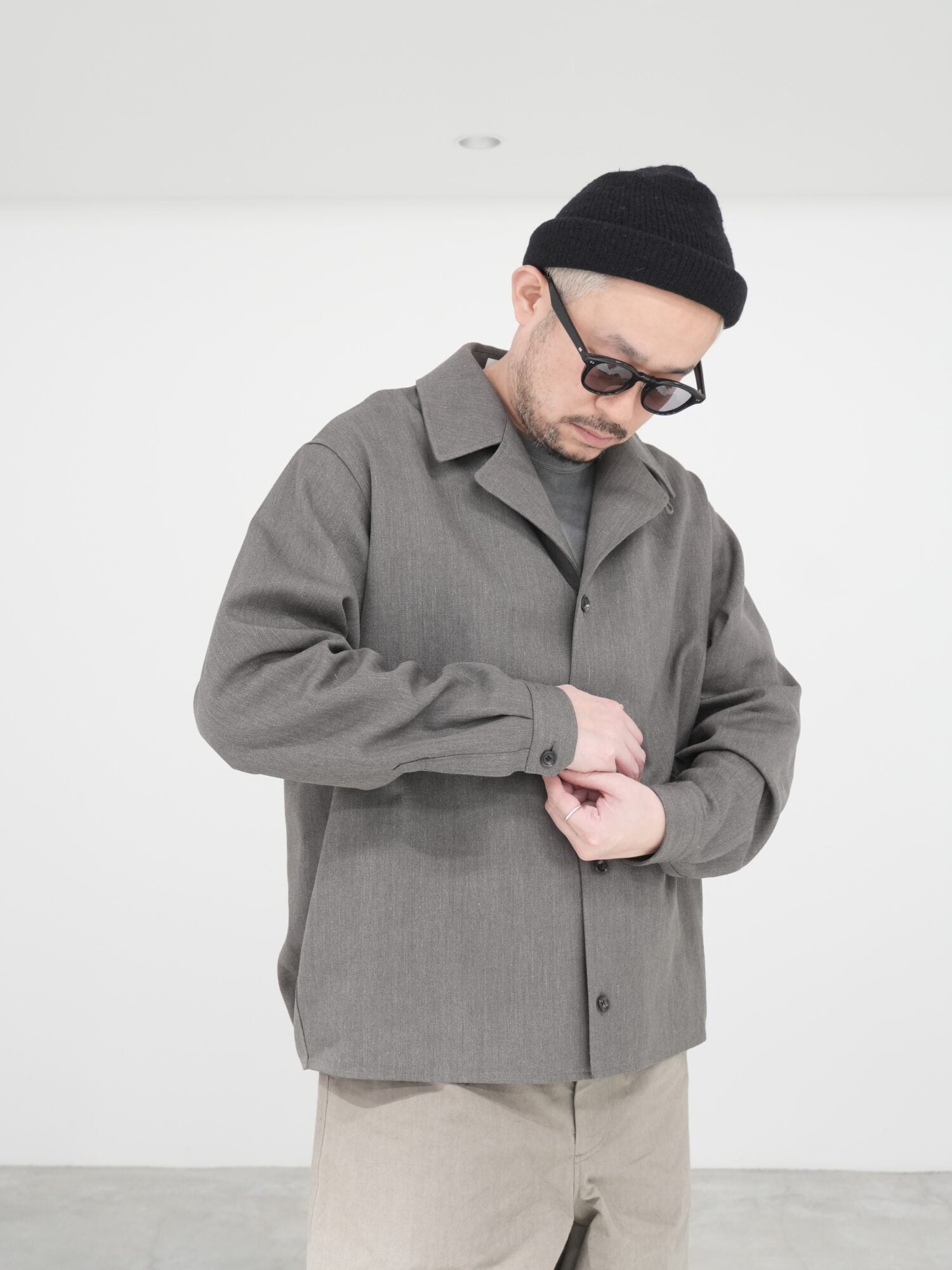 OPEN COLLAR EASY JACKET / WOOL RAMIE BACK SATIN