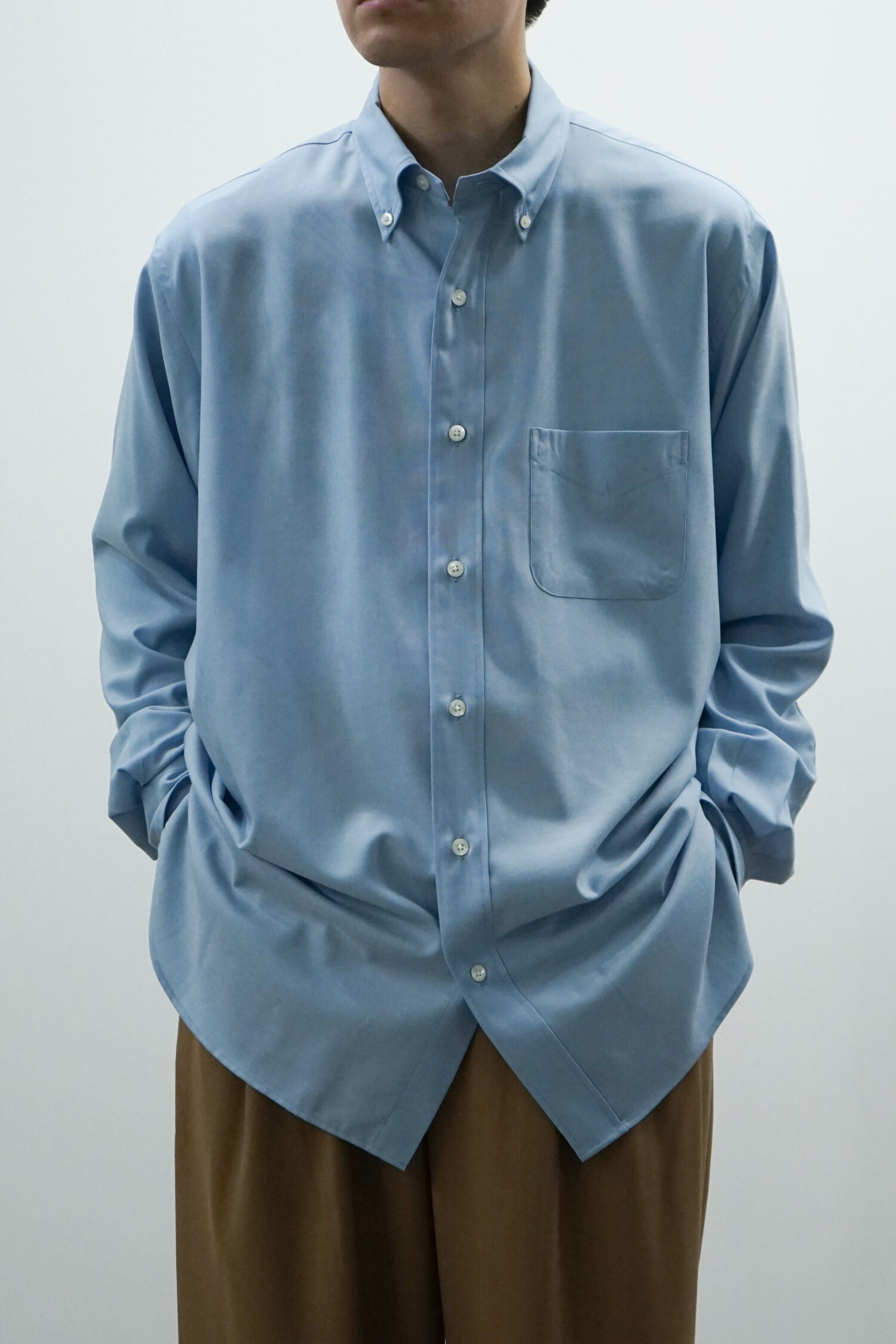 SUPER 160s WASHABLE WOOL OXFORD REGULAR FIT POLO COLLAR SHIRT