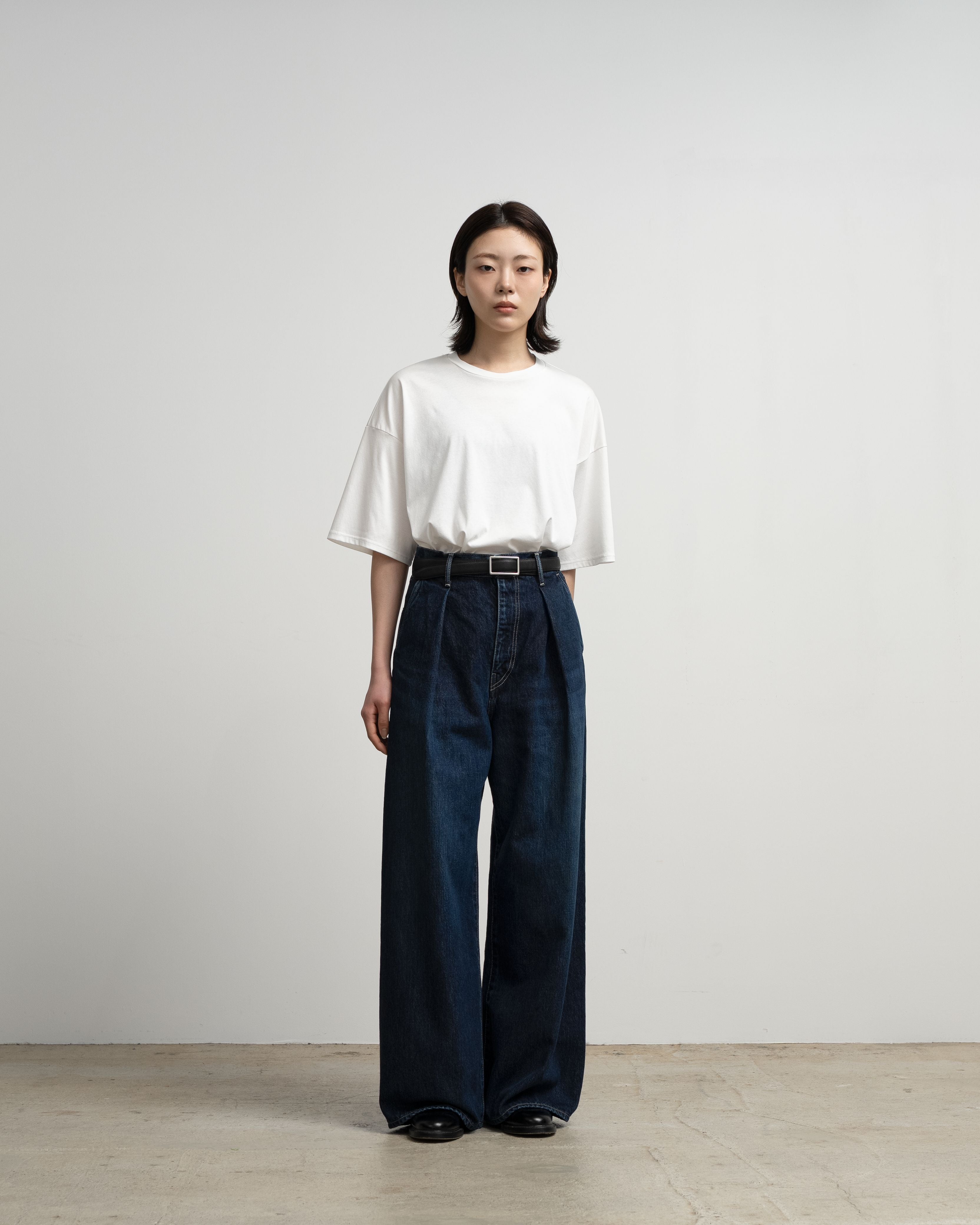 Selvage Denim Two Tuck Wide Pants-DARK FADE-