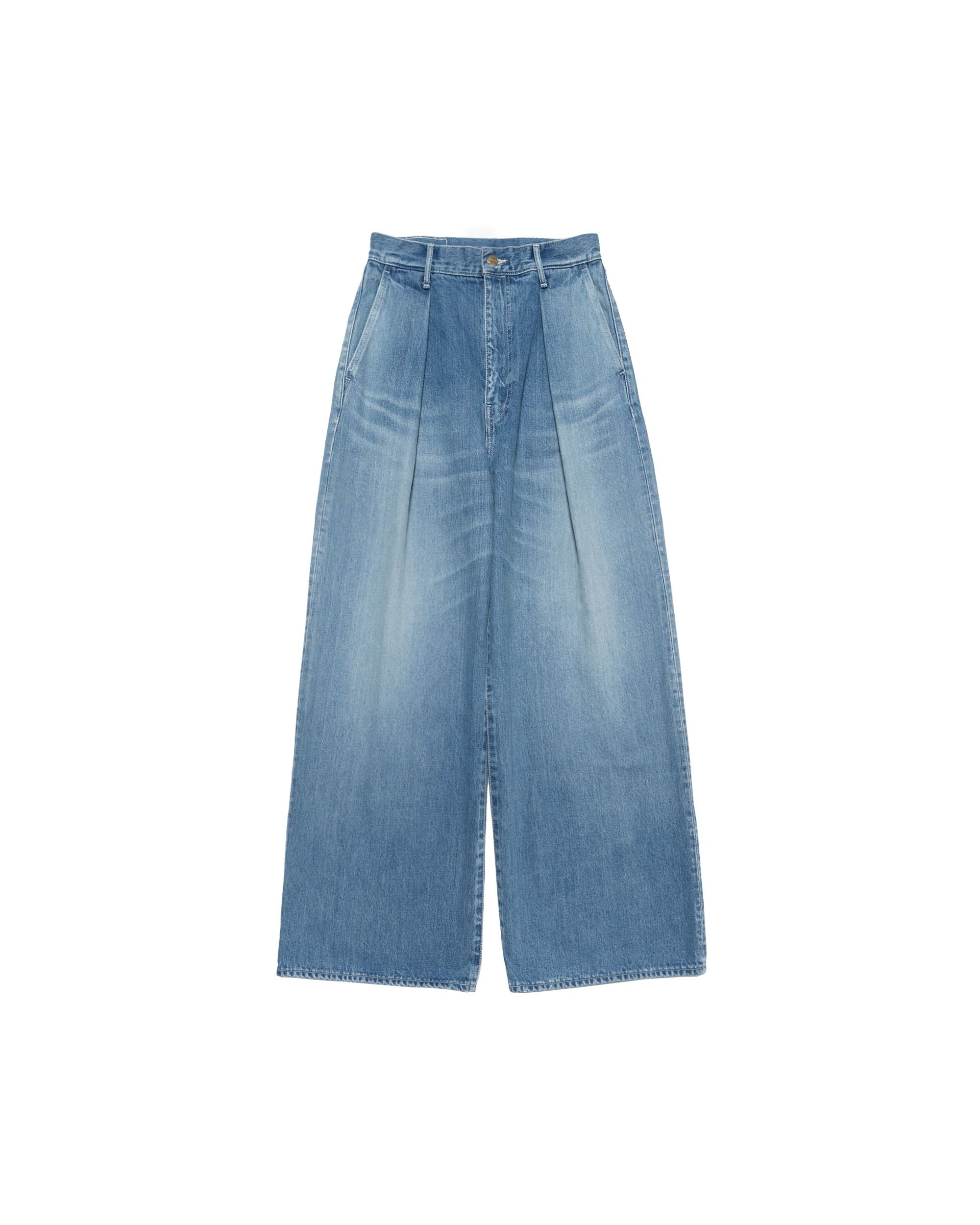 Selvage Denim Two Tuck Wide Pants-LIGHT FADE-