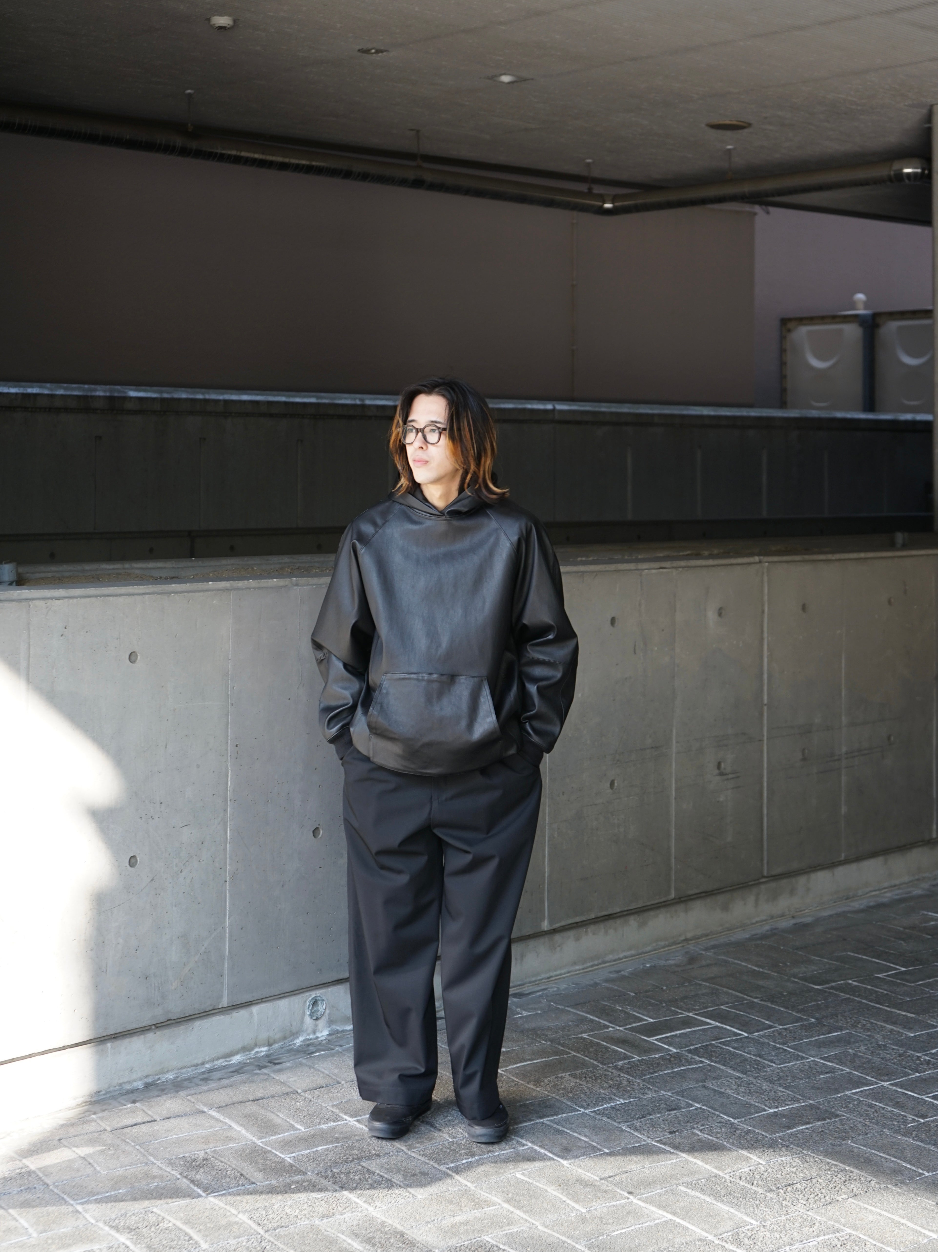 Bonded Leather Hooded Pullover