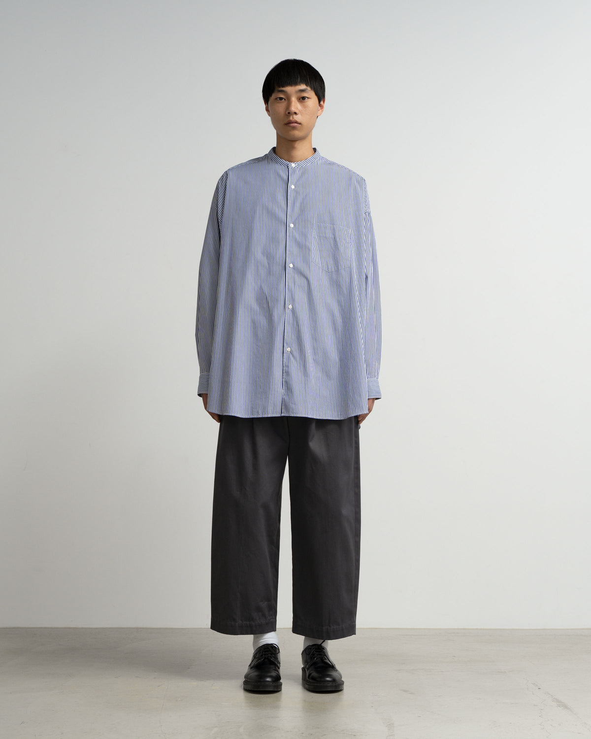 【10/31(土)発売】Broad Stripe L/S Oversized Band Collar Shirt