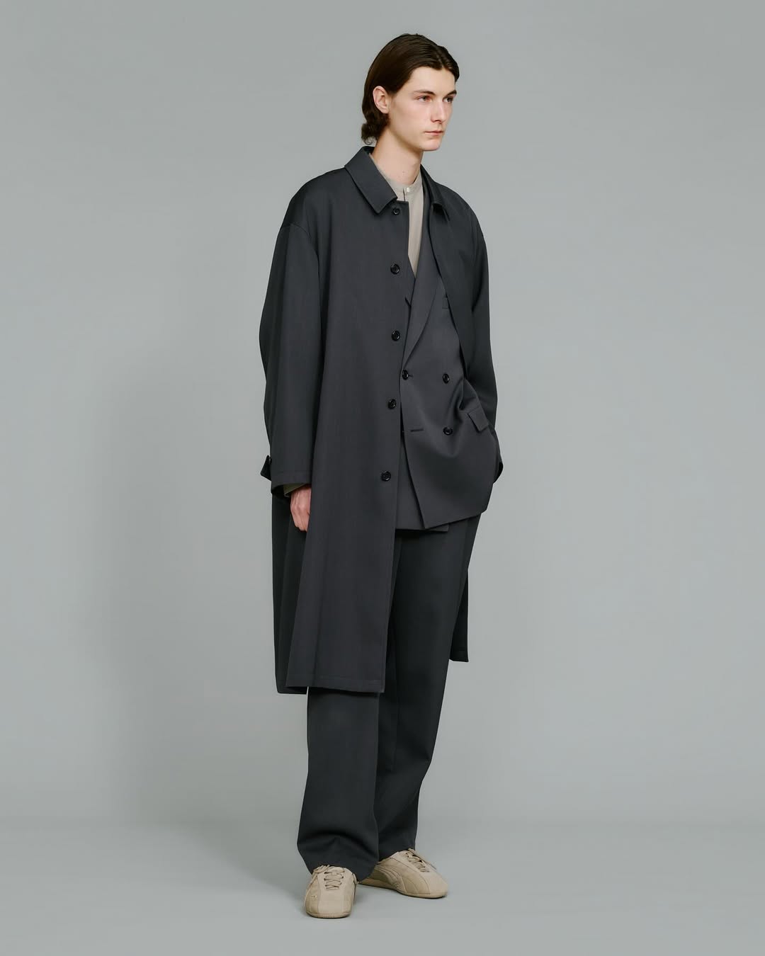 Scale Off Wool Balmacaan Coat