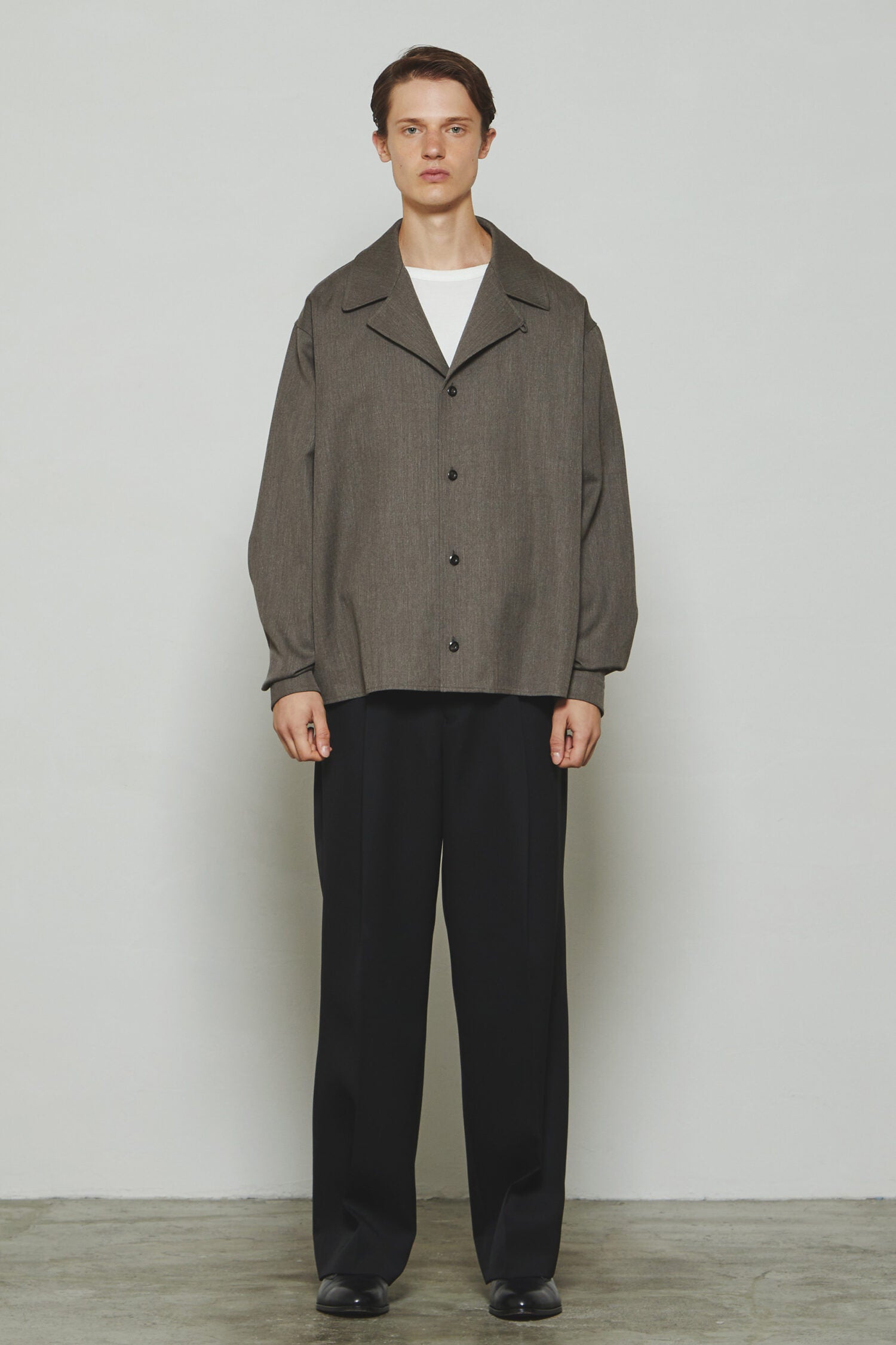 OPEN COLLAR EASY JACKET / WOOL RAMIE BACK SATIN