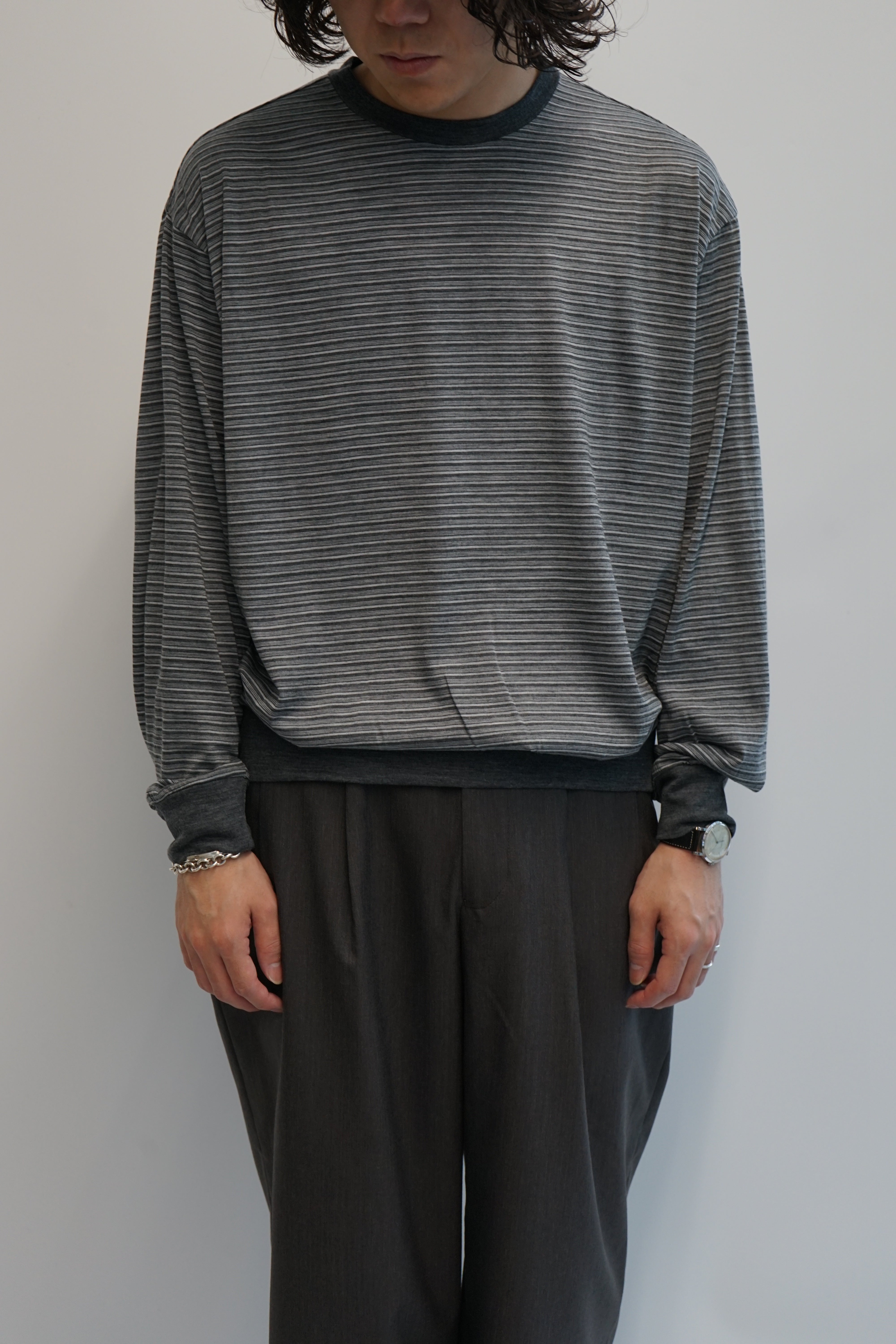 SUPER 120s WASHABLE WOOL JERSEY CREW NECK L/S TEE