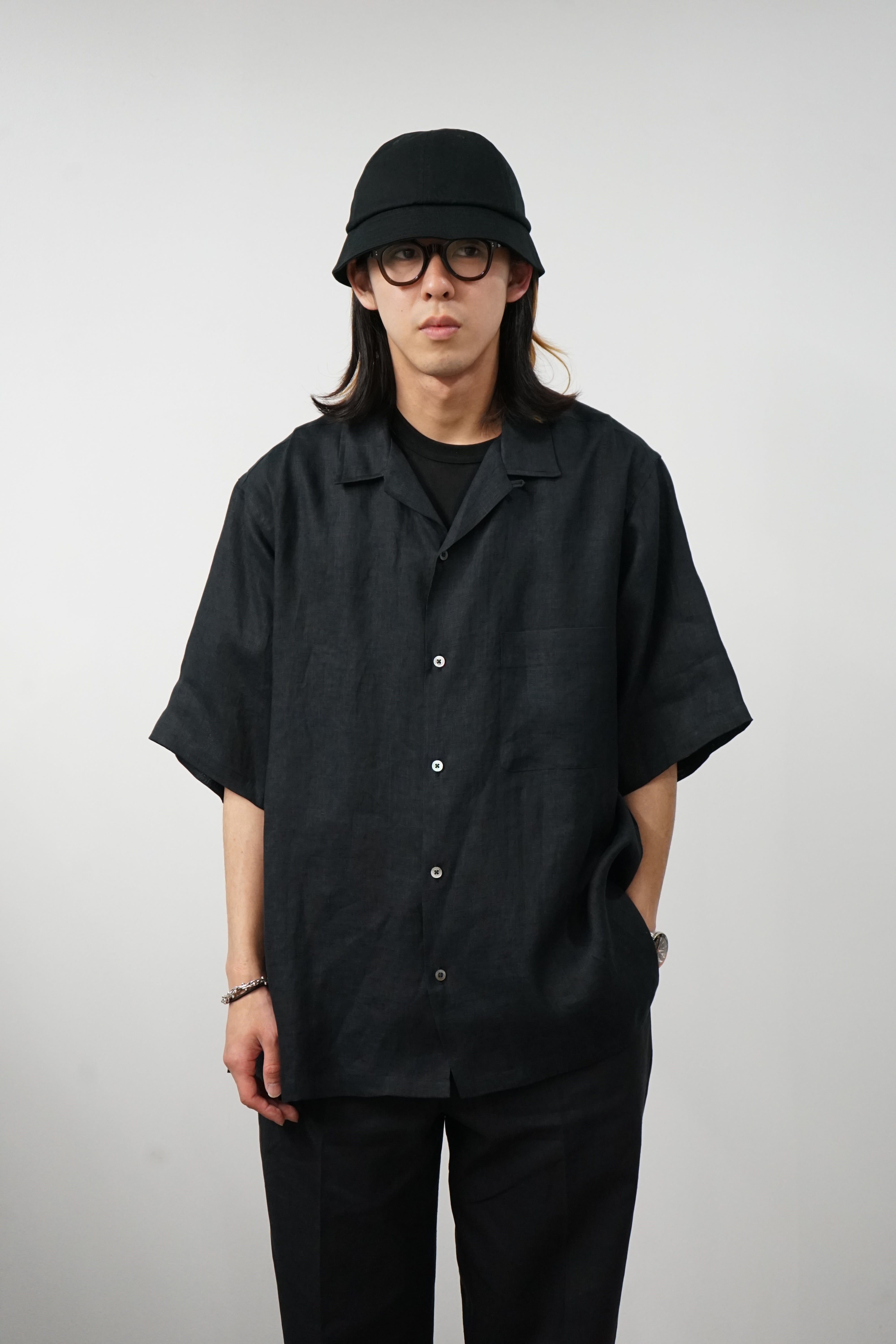 HEMP SHIRTING NEW OPEN COLLAR S/S SHIRT