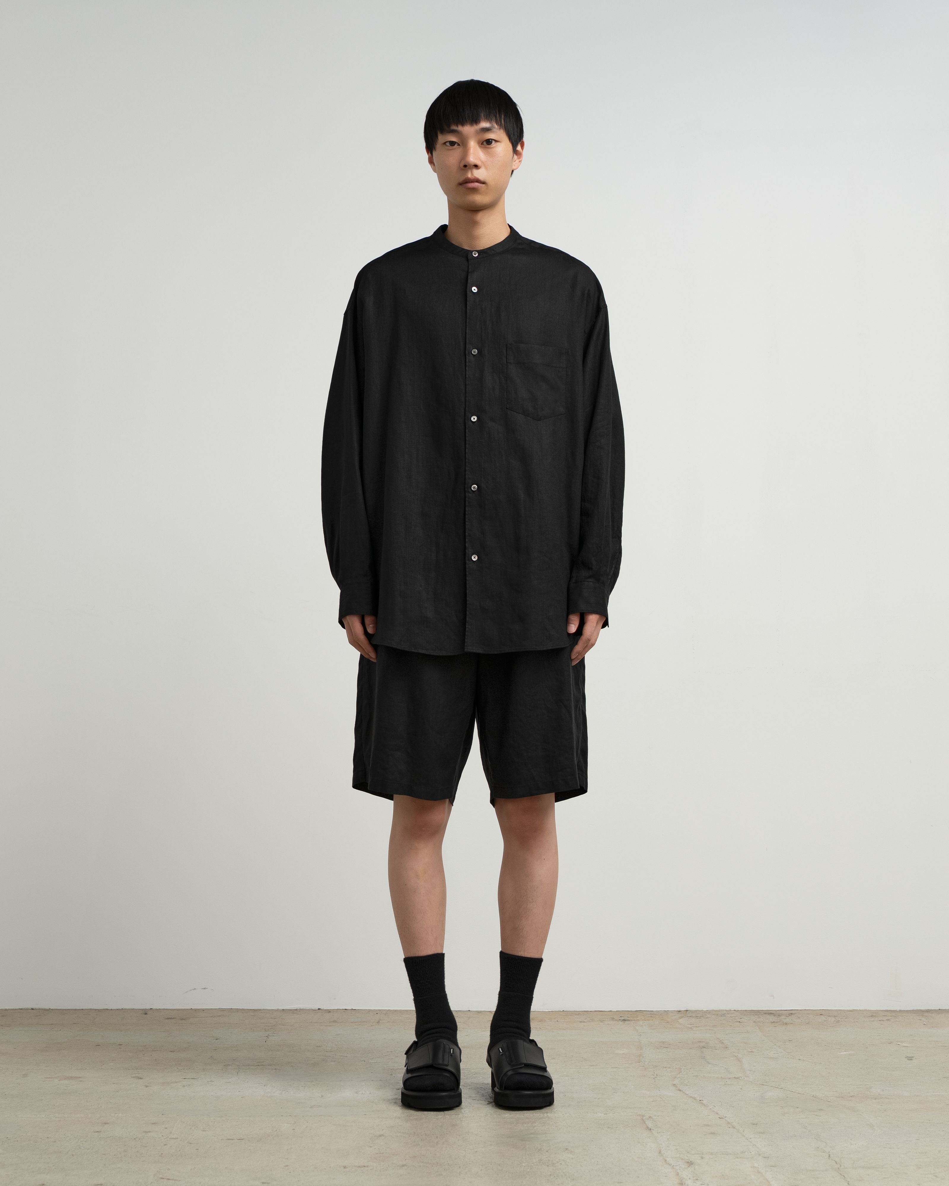 トップス Linen L/S Oversized Band Collar Shirt Graphpaper-Linen L/S Oversized Band Collar Shirt
