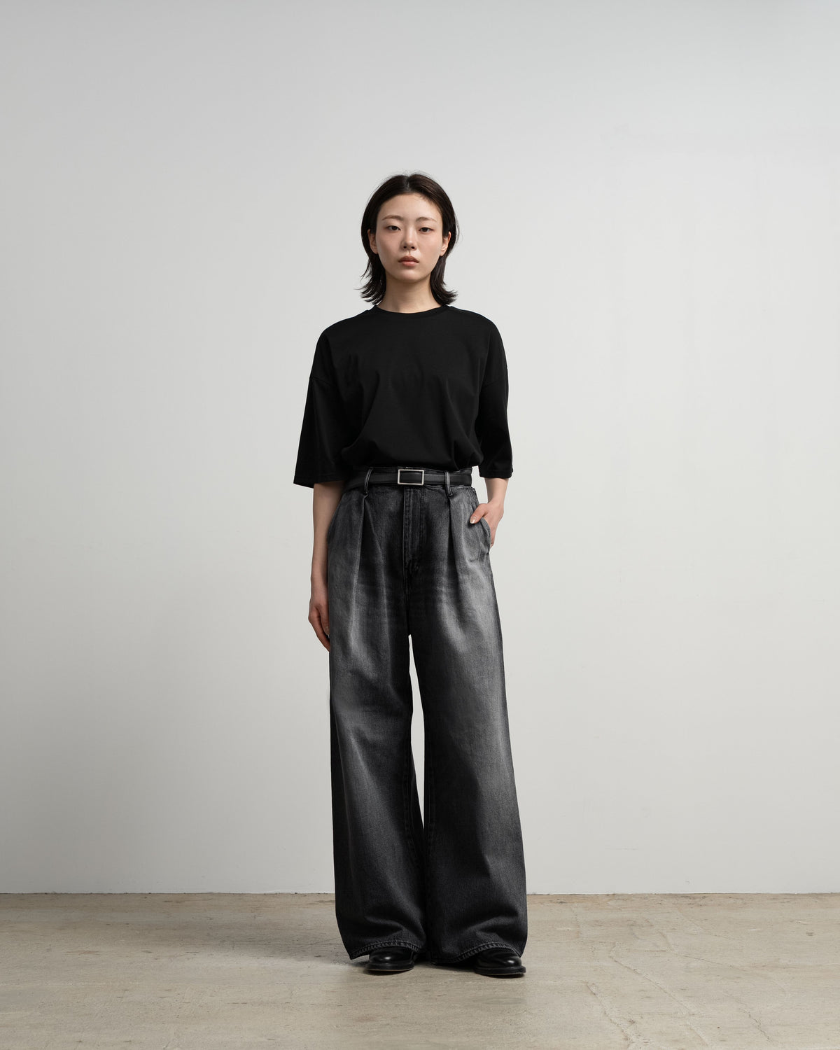 Selvage Denim Two Tuck Wide Pants-LIGHT FADE-