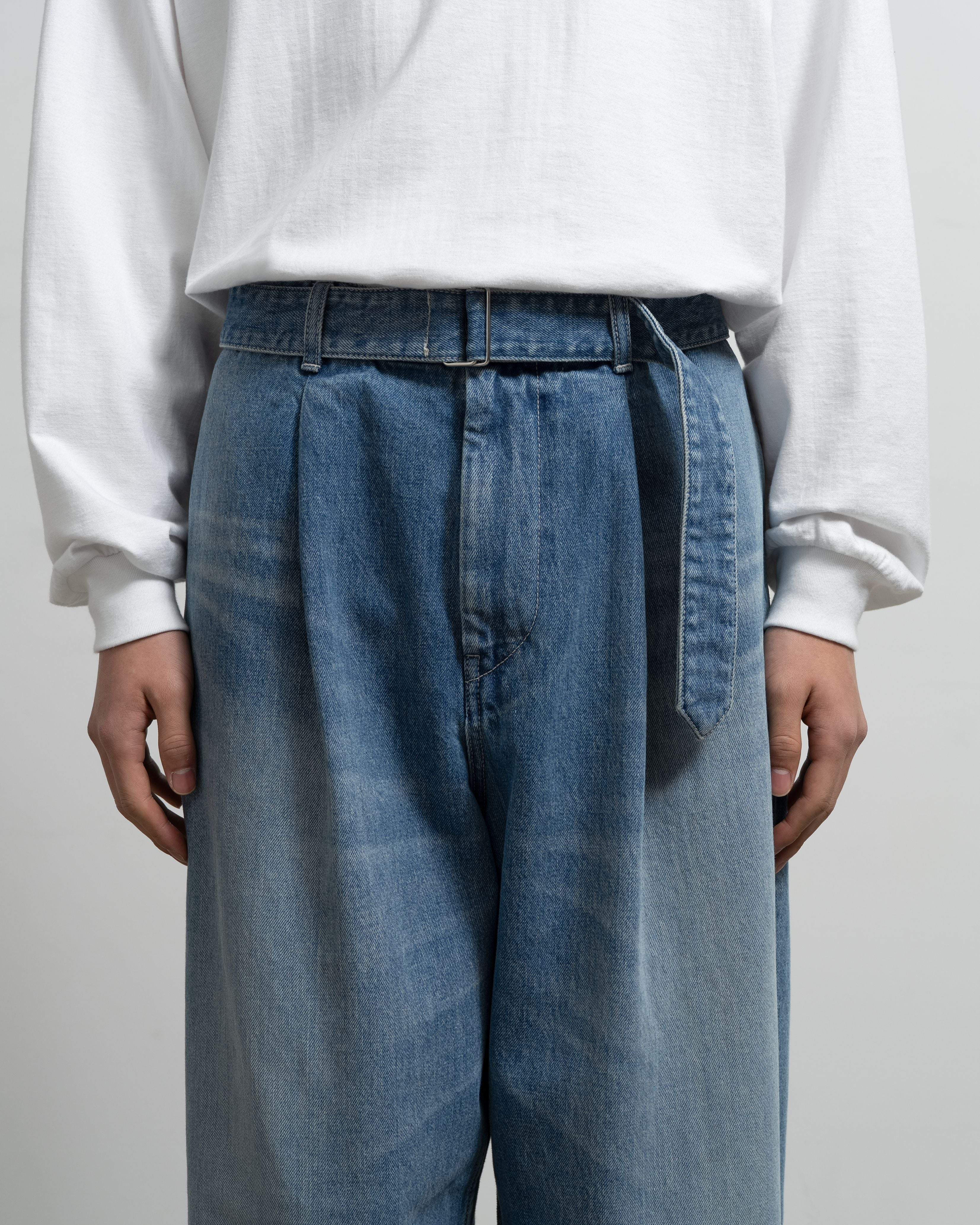 Selvage Denim Belted Pants -LIGHT FADE-