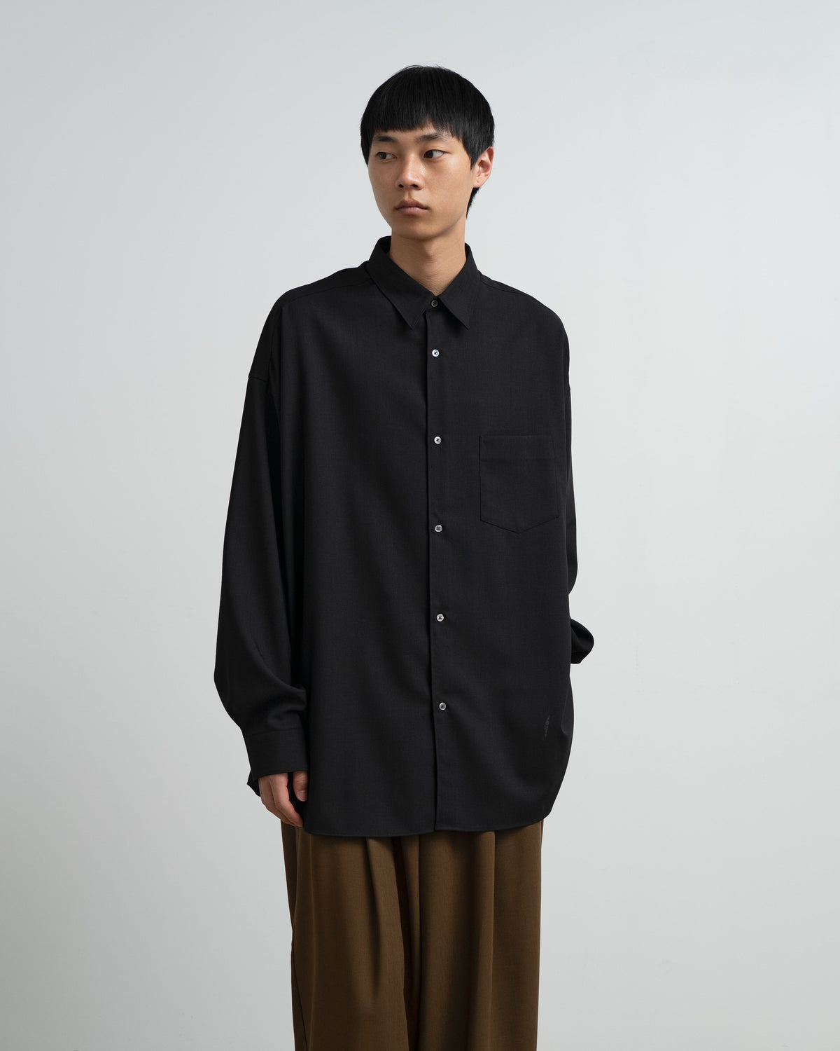Wool Hopsack L/S Oversized Regular Collar Shirt