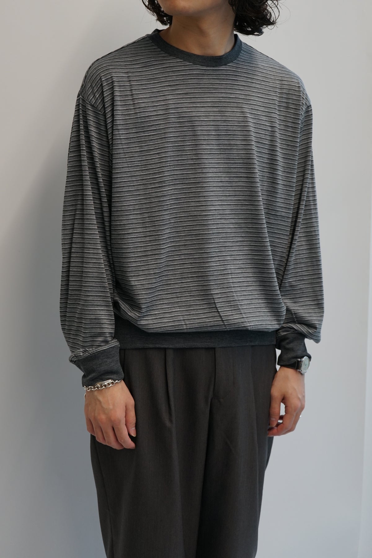 SUPER 120s WASHABLE WOOL JERSEY CREW NECK L/S TEE