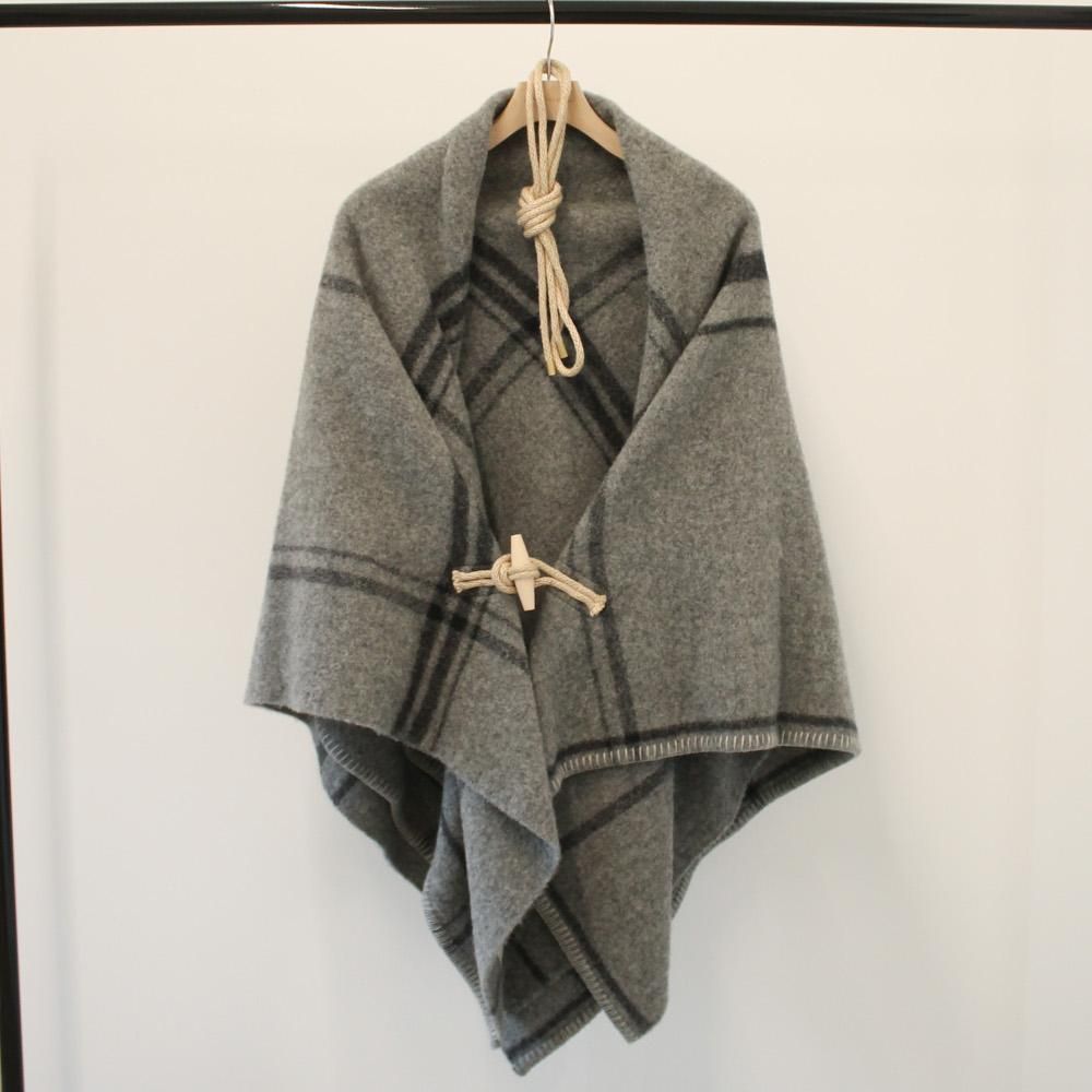Shetland Wool Check Blanket Poncho
