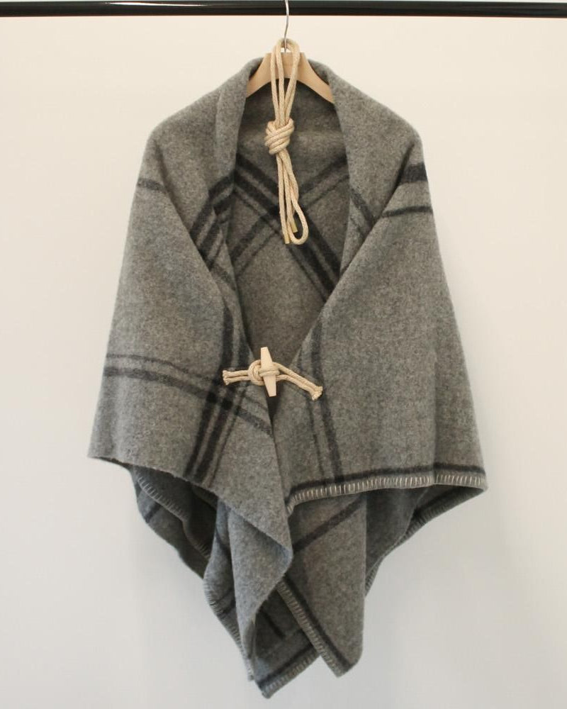 Shetland Wool Check Blanket Poncho